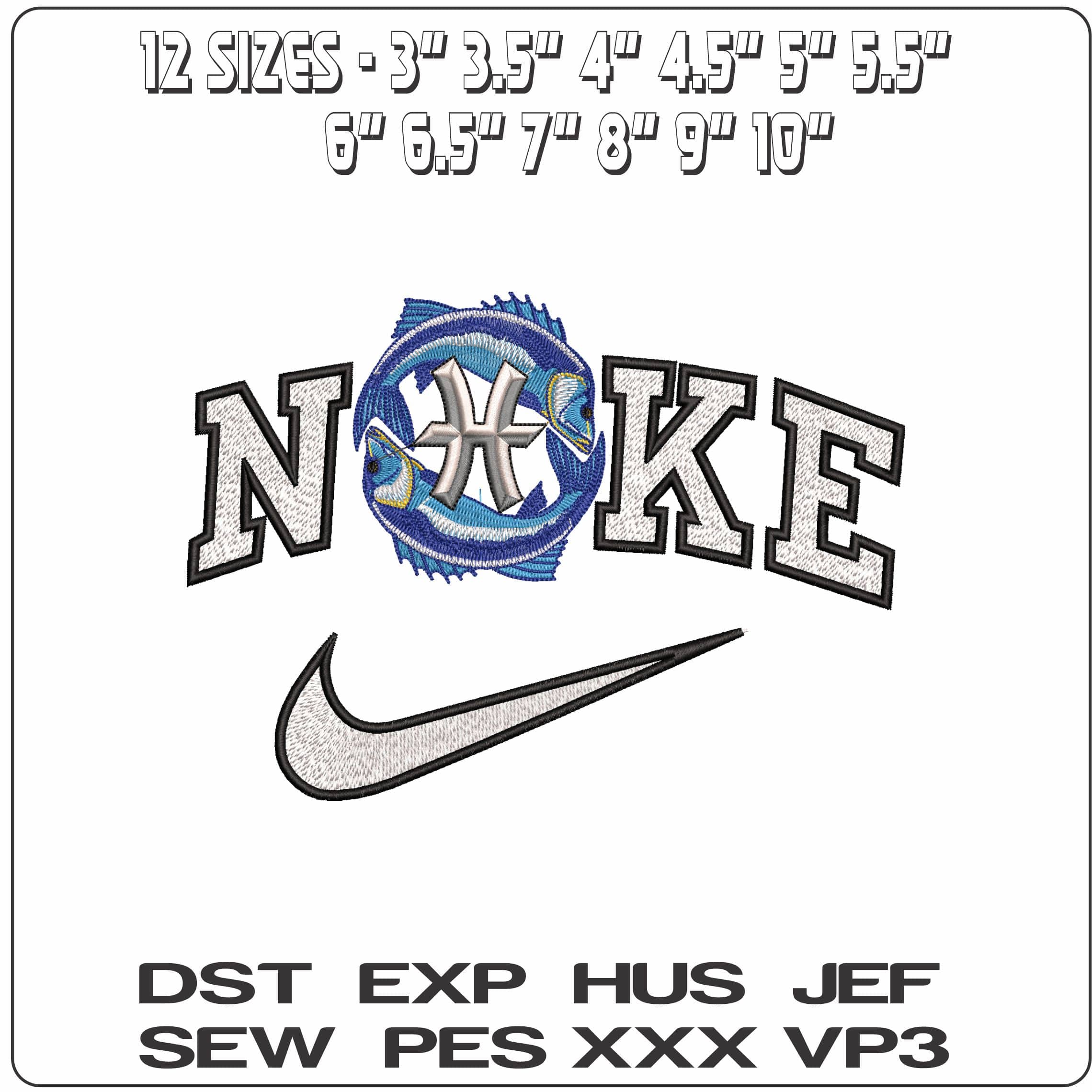 Nike Pieces 2 Fish and Symbol Zodiac - Elegant embroidery design file - instant download — view 2