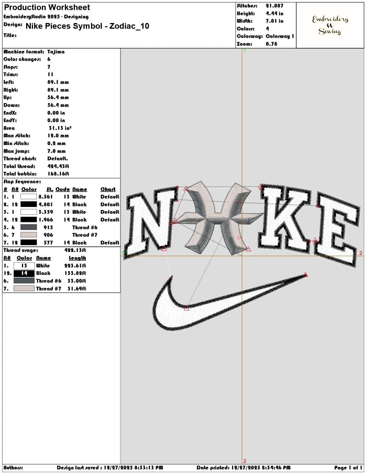 Nike Pieces Symbol Zodiac - Elegant embroidery design file - instant download — view 2