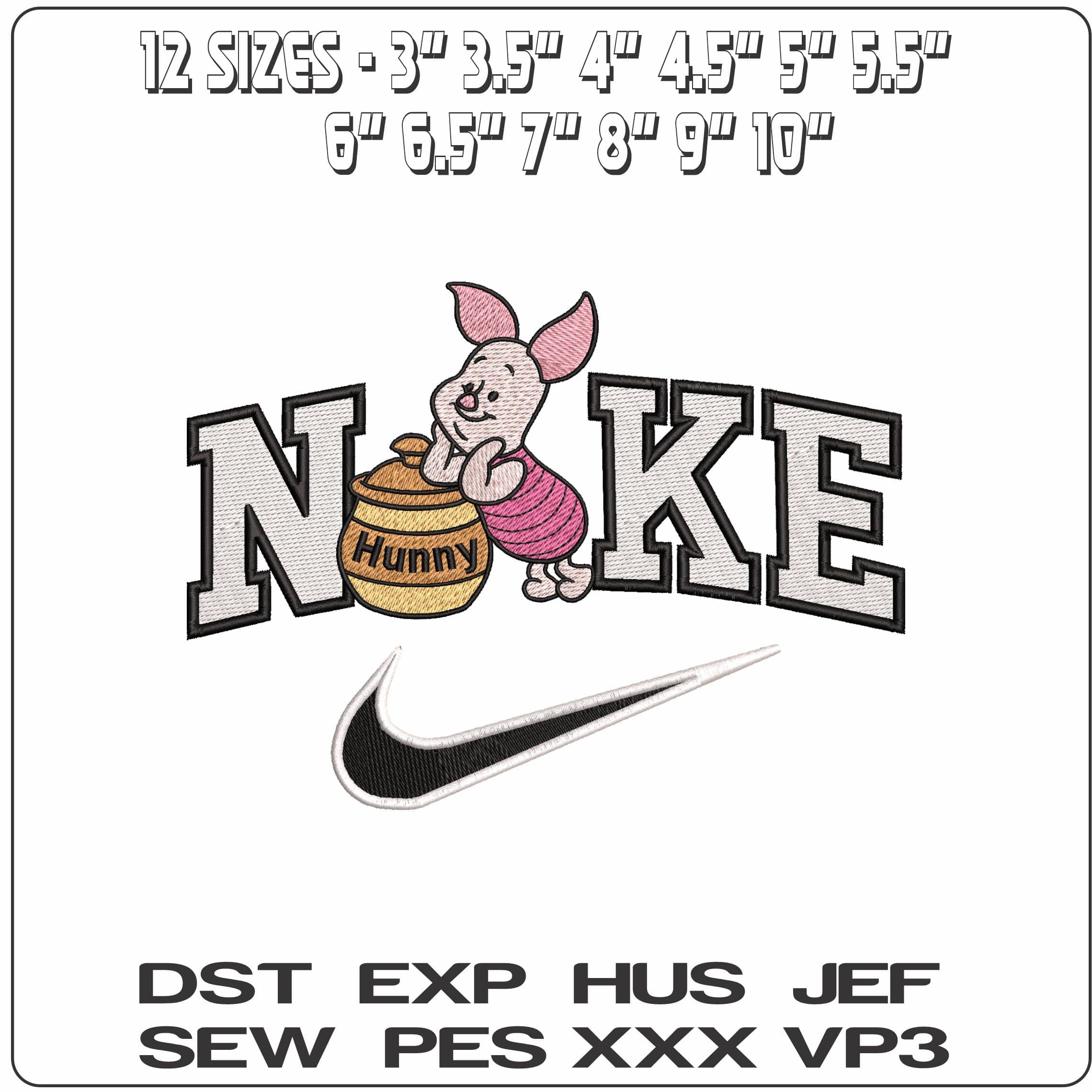Nike Piglet leaning on Poohs Hunny - Elegant embroidery design file - instant download — view 2