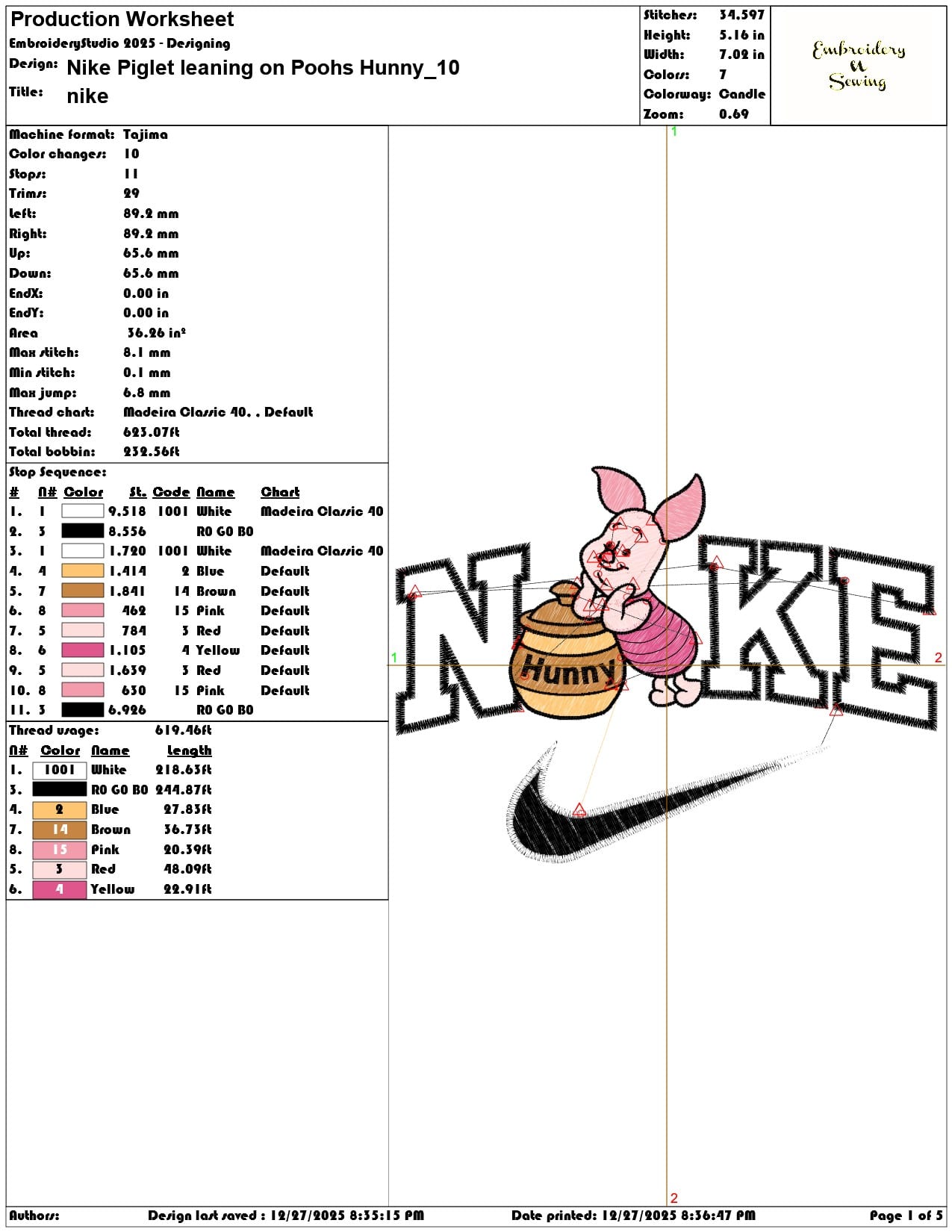 Nike Piglet leaning on Poohs Hunny - Elegant embroidery design file - instant download — view 3