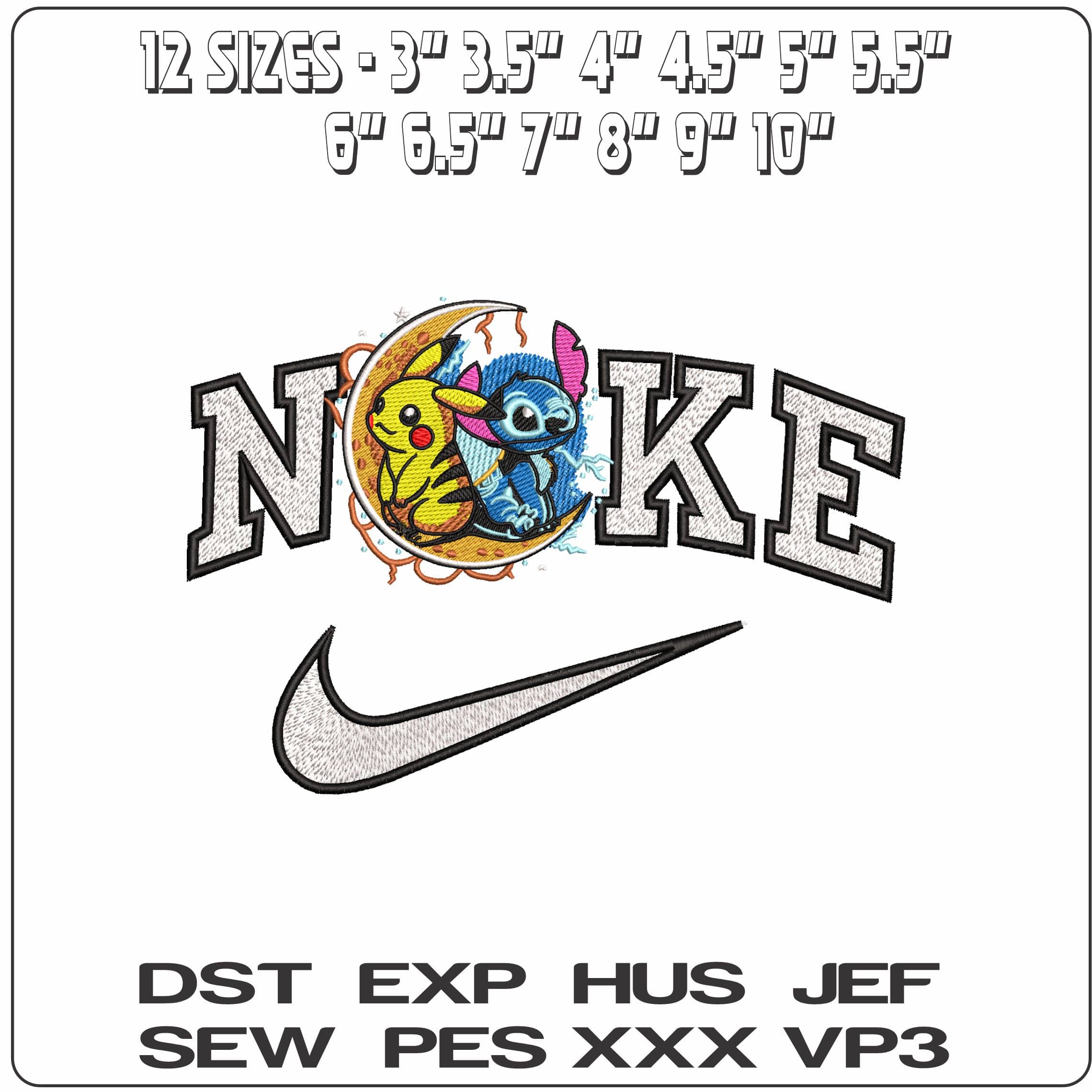 Nike Pikachu and Stitch In Moon - Elegant embroidery design file - instant download — view 2
