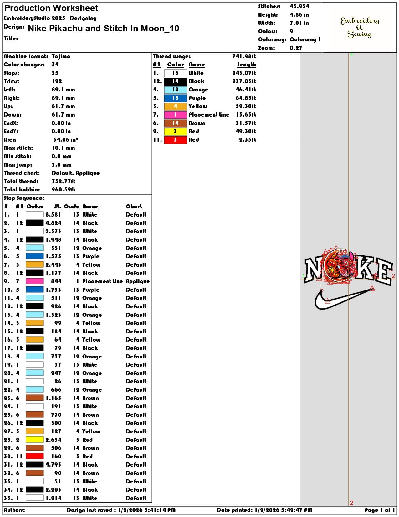 Nike Pikachu and Stitch In Moon - Elegant embroidery design file - instant download — view 3