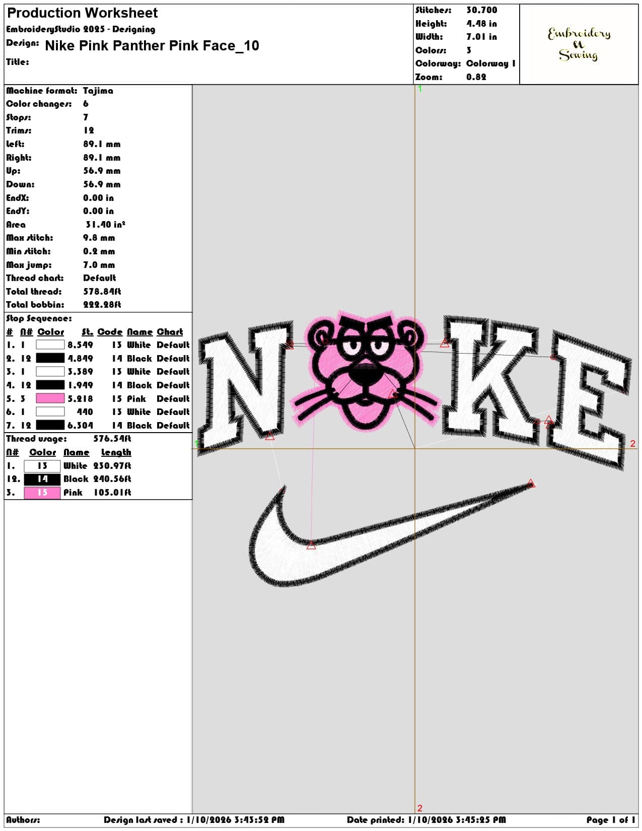 Nike Pink Panther Pink Face - Elegant embroidery design file - instant download — view 3