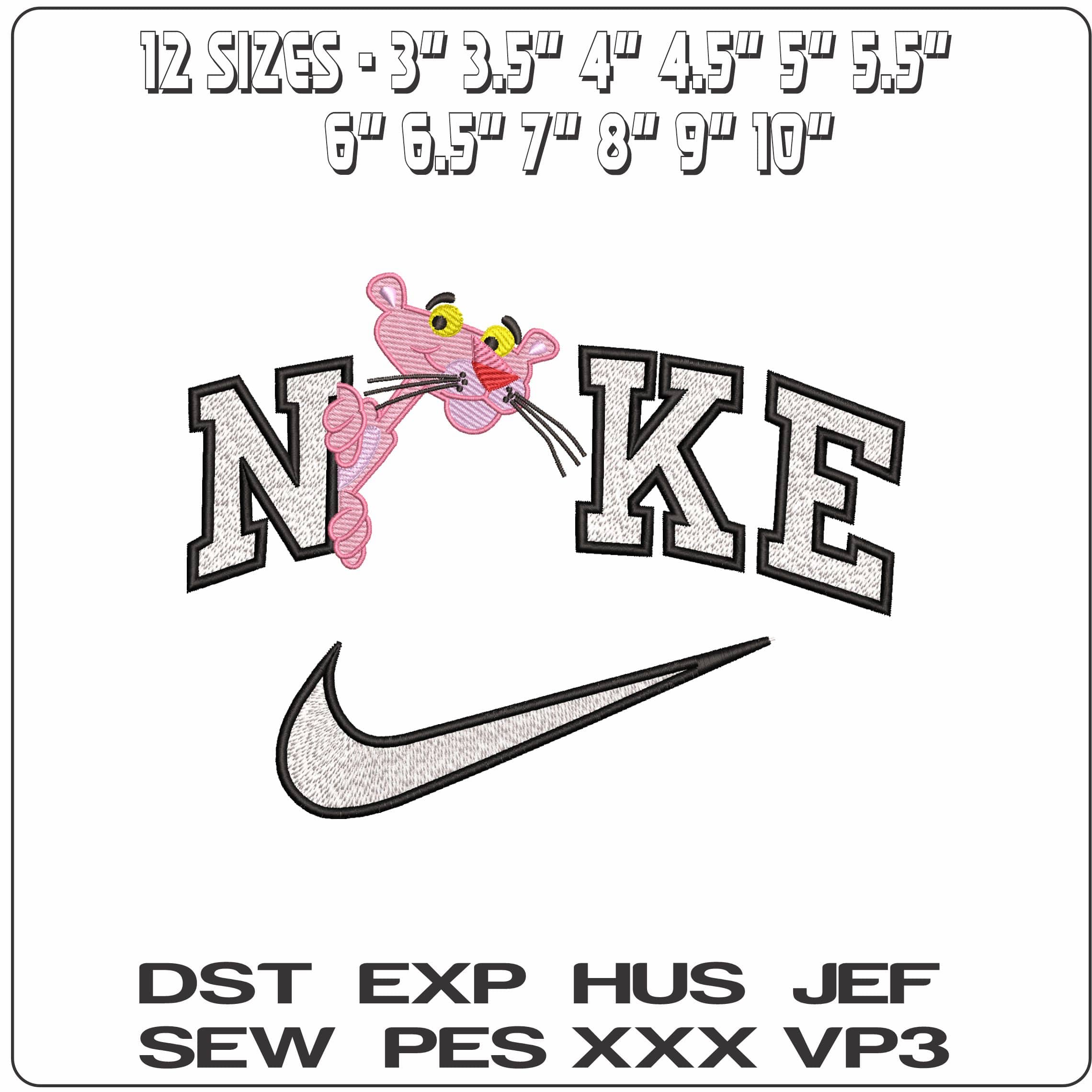 Nike Pink Panther round Door Cartoon - Elegant embroidery design file - instant download — view 2