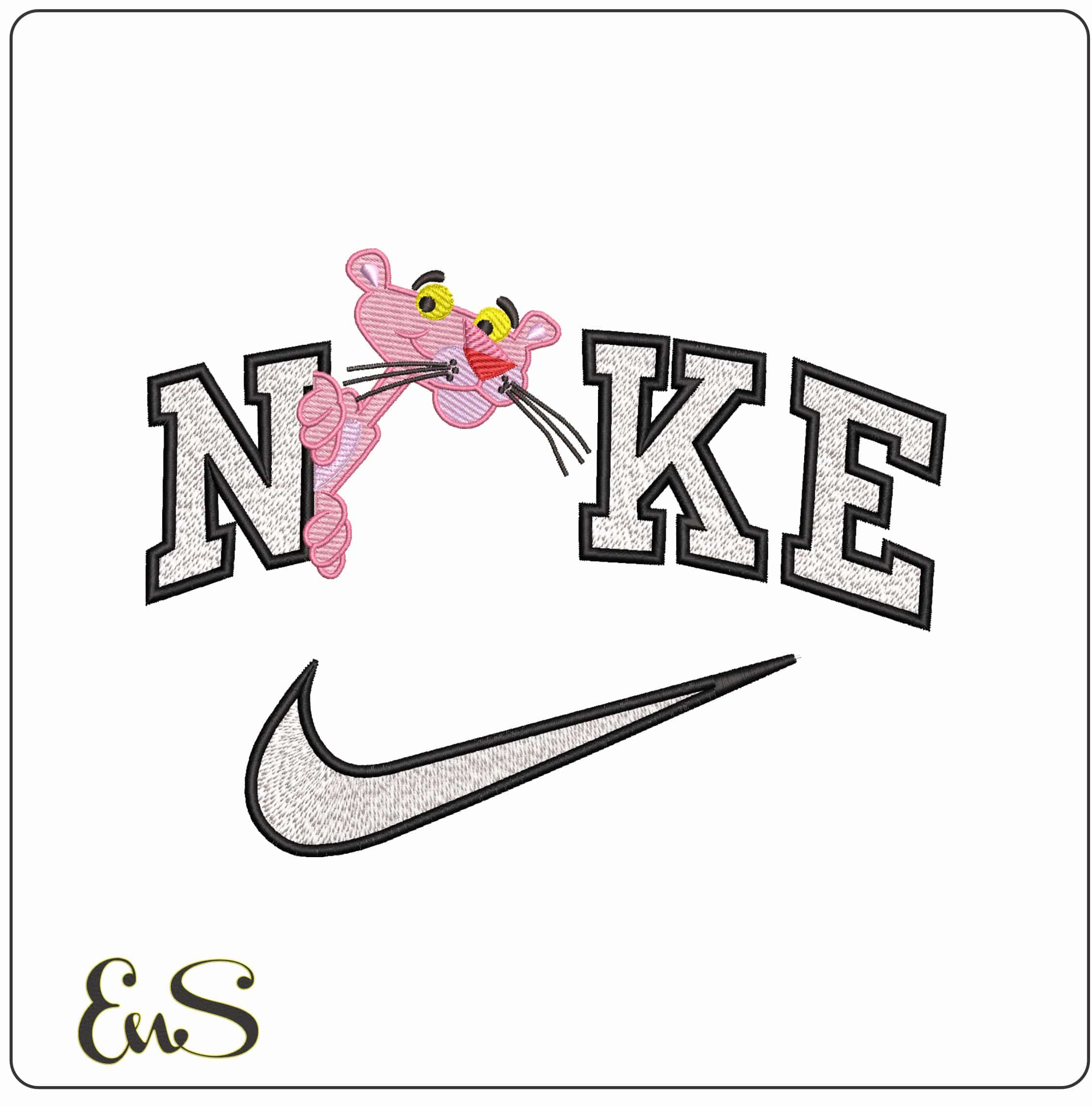 Nike Pink Panther round Door Cartoon - Elegant embroidery design file - instant download