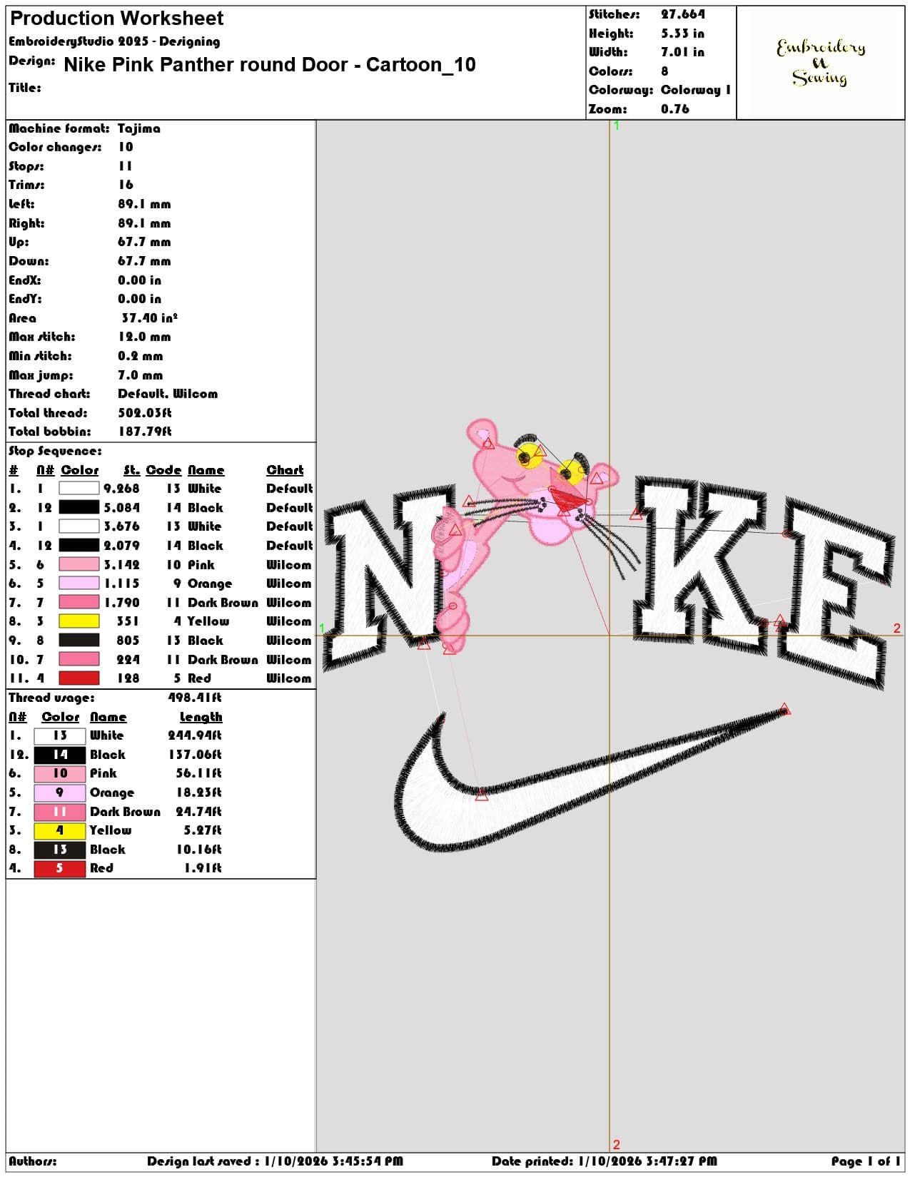 Nike Pink Panther round Door Cartoon - Elegant embroidery design file - instant download — view 3