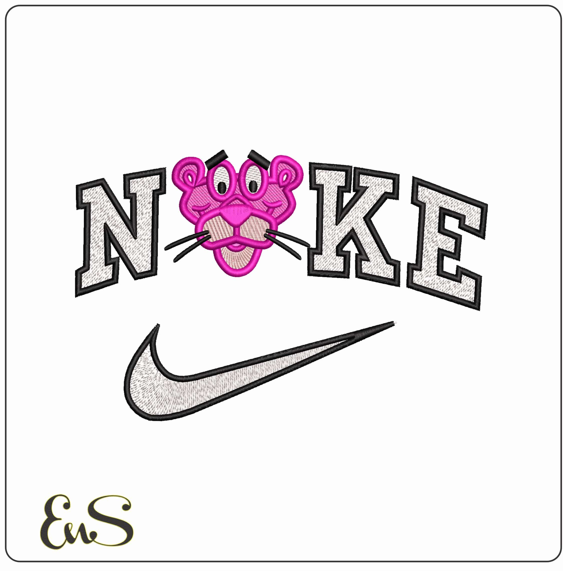 Nike Pink Panther Smilie Face - Elegant embroidery design file - instant download