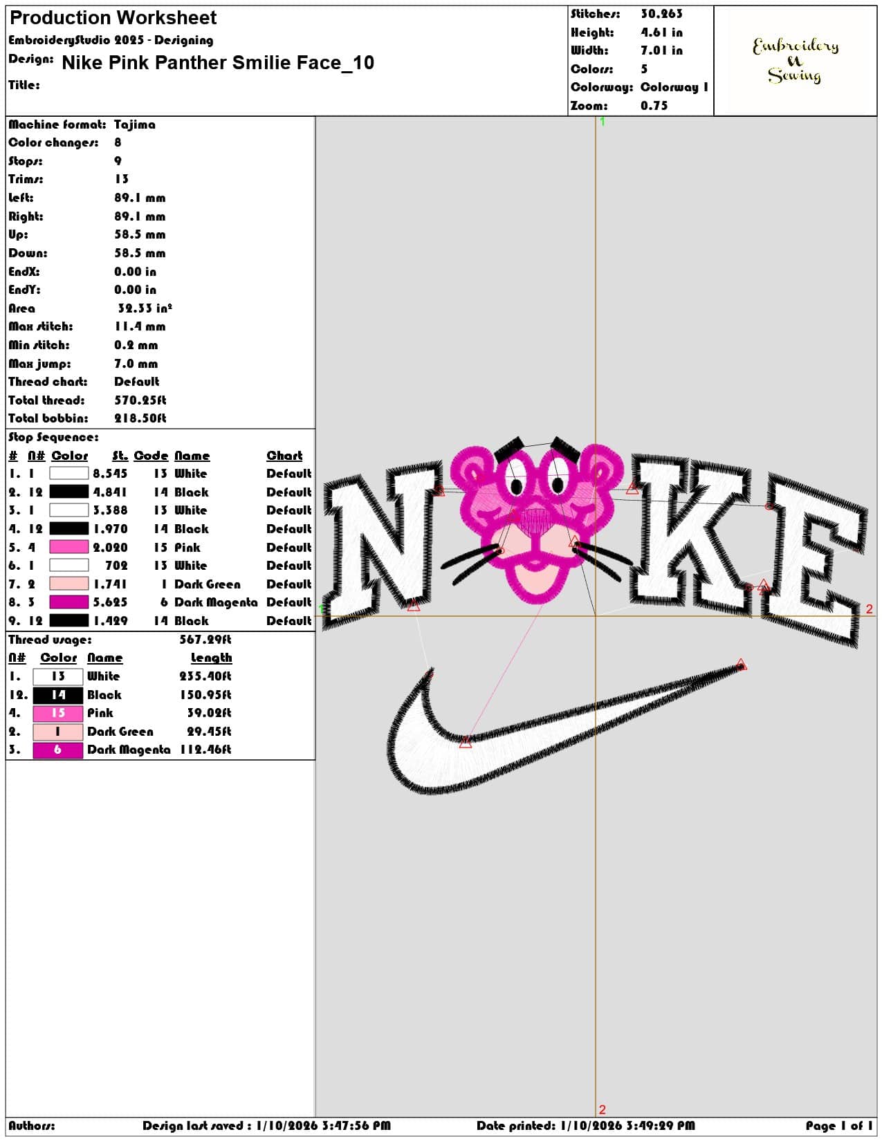 Nike Pink Panther Smilie Face - Elegant embroidery design file - instant download — view 3