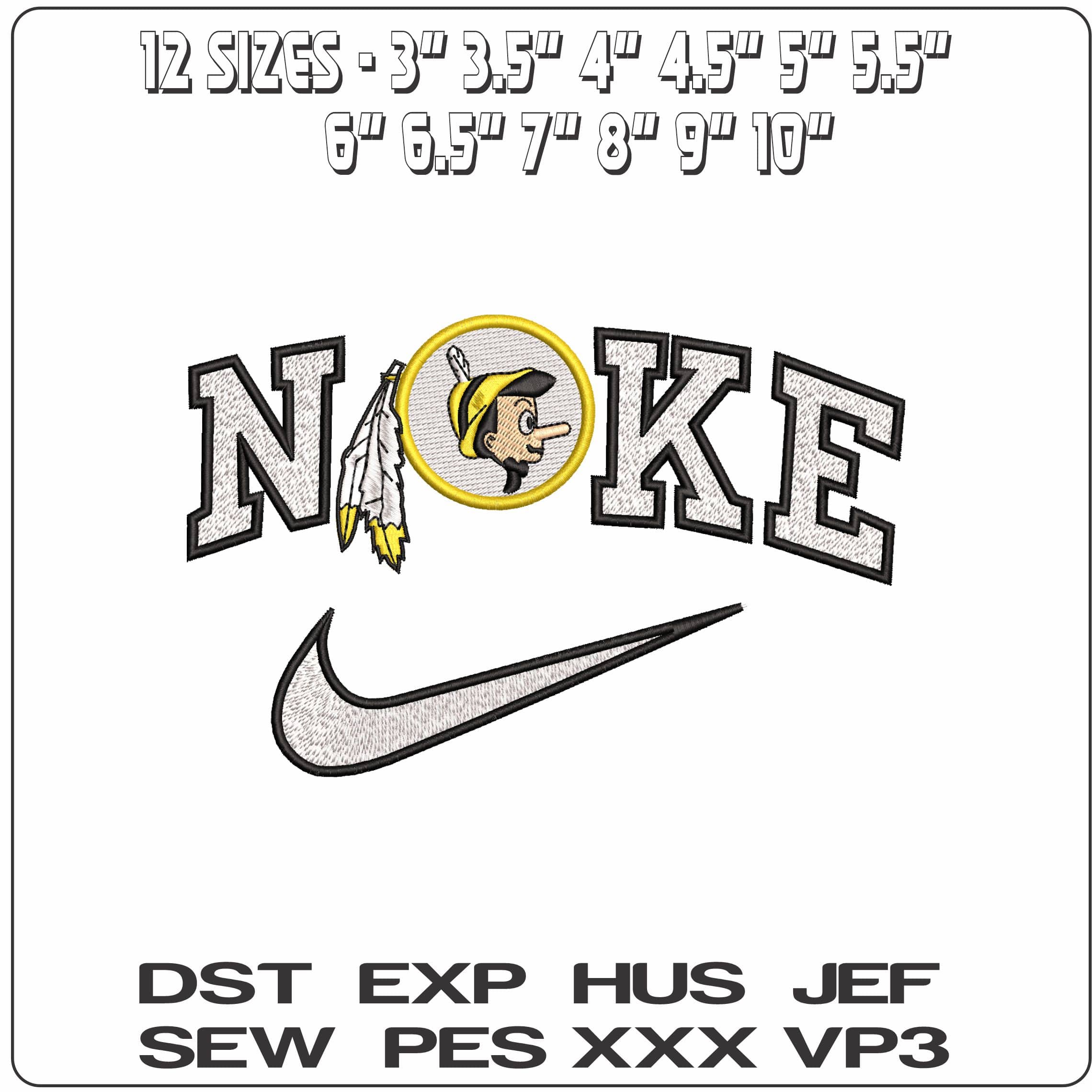 Nike Pinocchio Washington Redskins - Elegant embroidery design file - instant download — view 2