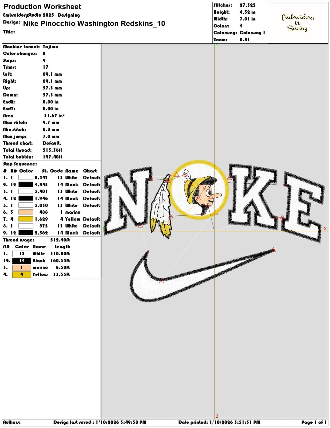 Nike Pinocchio Washington Redskins - Elegant embroidery design file - instant download — view 3