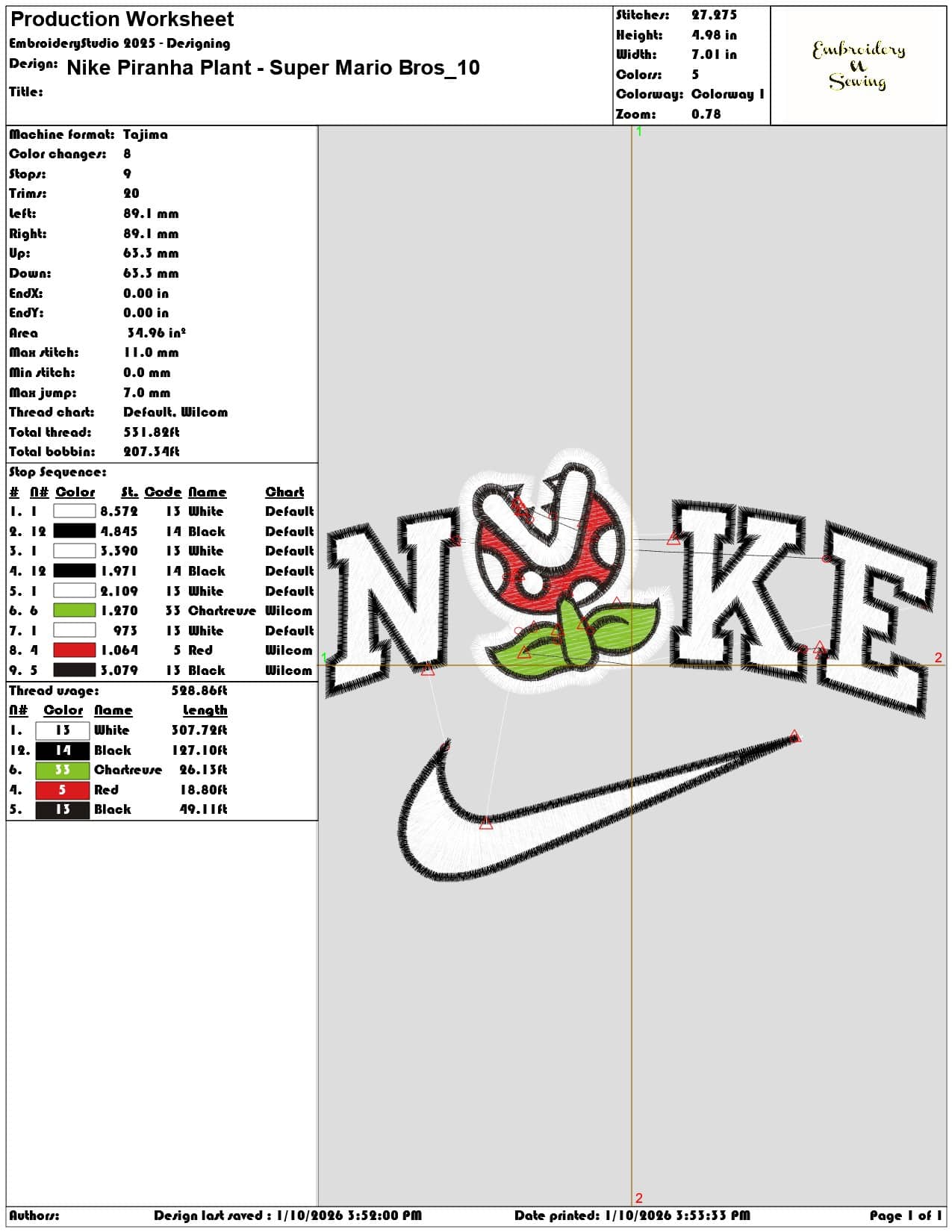 Nike Piranha Plant Super Mario Bros - Elegant embroidery design file - instant download — view 3