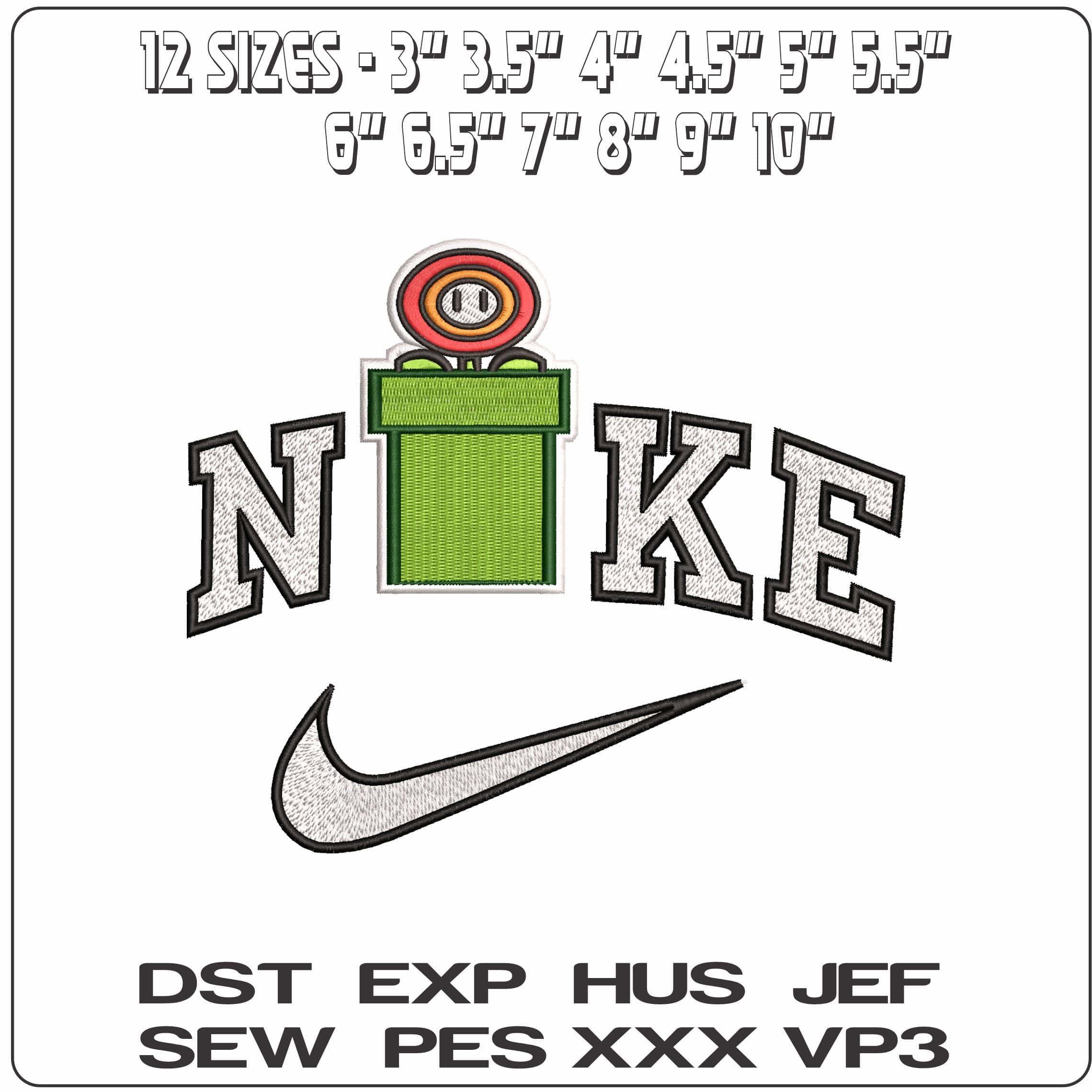 Nike Piranha Plant in Pipe Super Mario Bros - Elegant embroidery design file - instant download — view 2