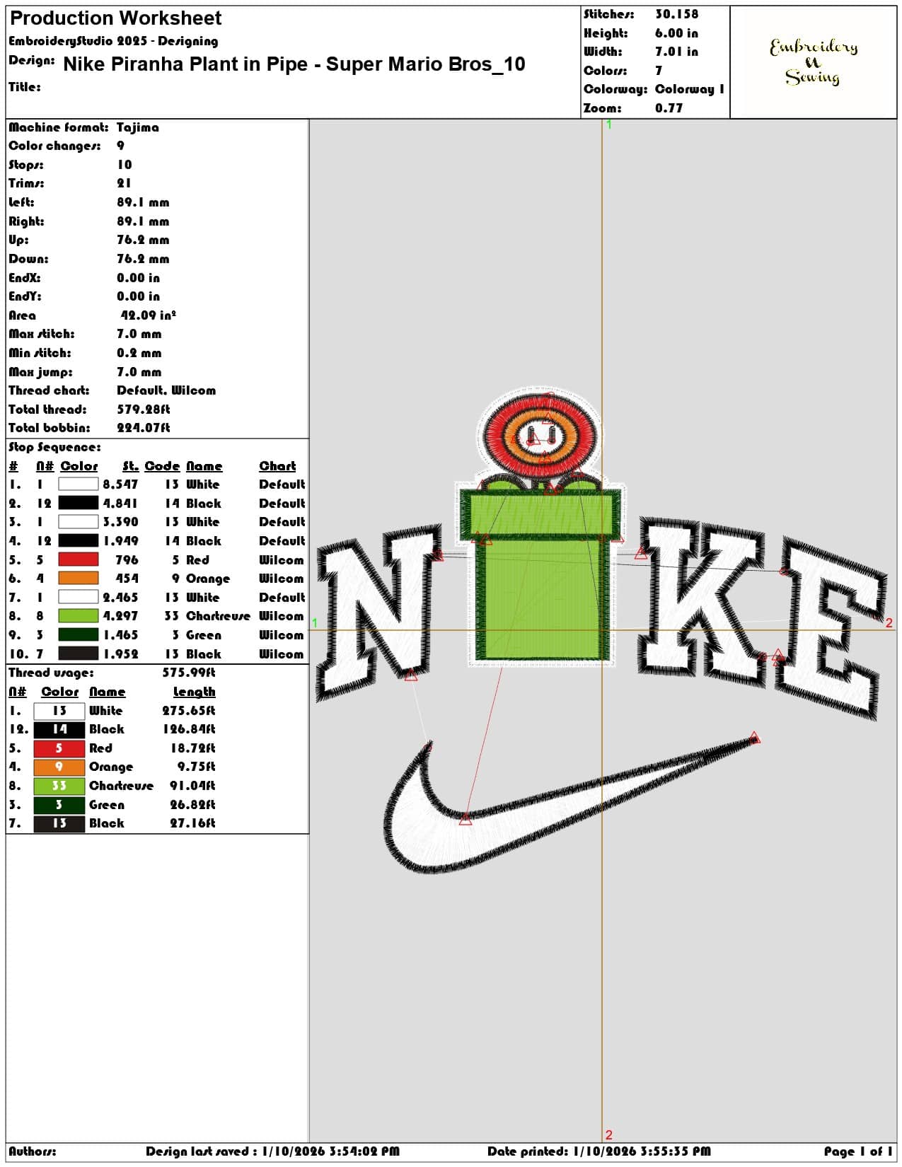 Nike Piranha Plant in Pipe Super Mario Bros - Elegant embroidery design file - instant download — view 3