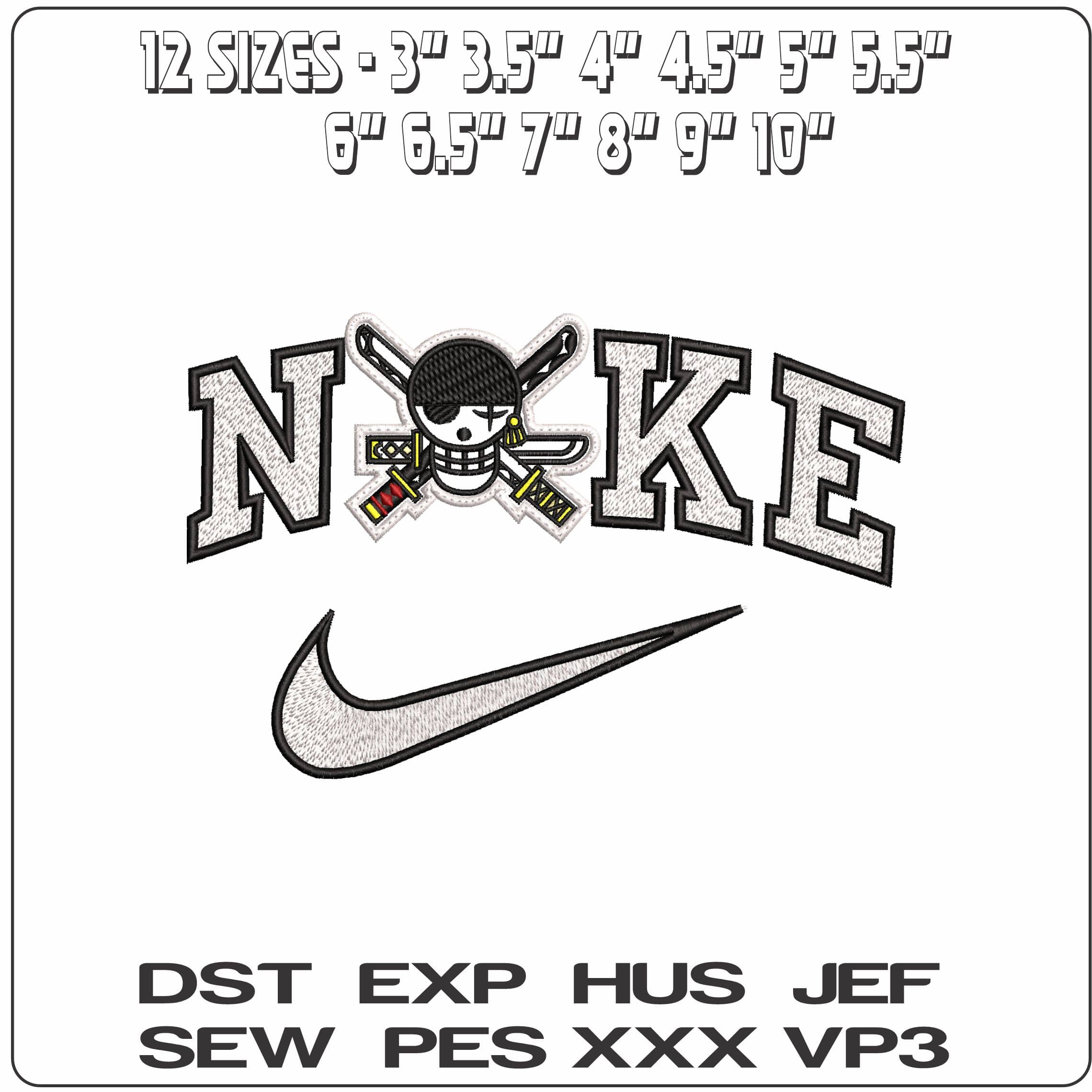 Nike Pirate Skull Logo Patch One Piece Anime - Elegant embroidery design file - instant download — view 2
