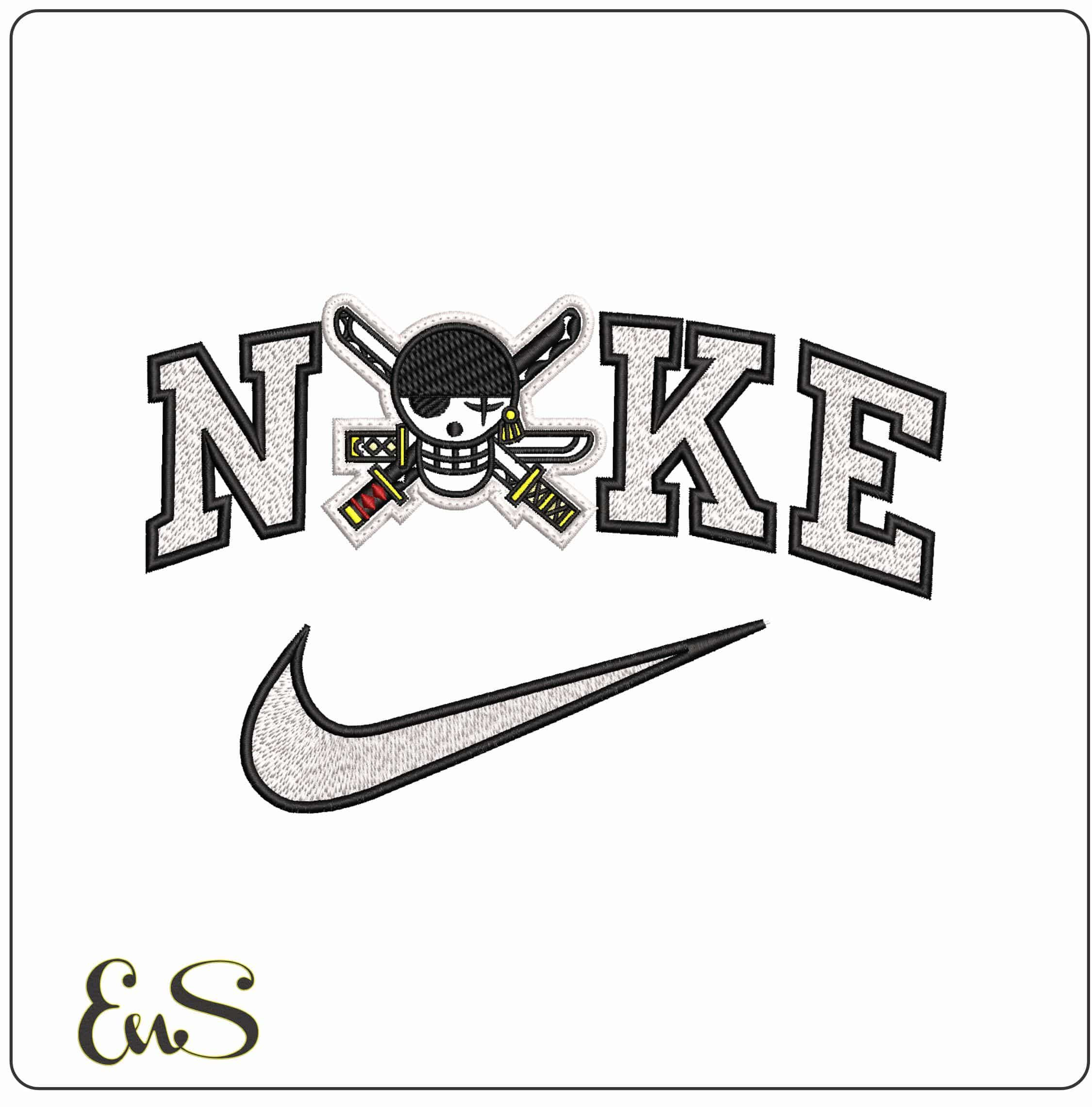 Nike Pirate Skull Logo Patch One Piece Anime - Elegant embroidery design file - instant download