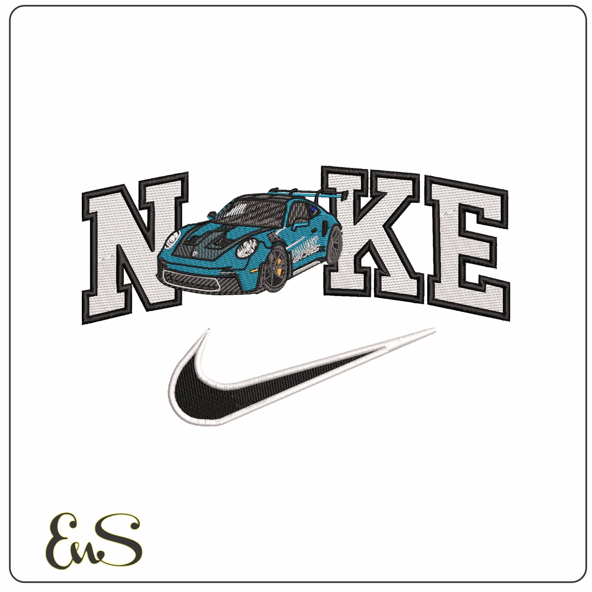 Nike Porsche GT3RS 911 blue - Elegant embroidery design file - instant download