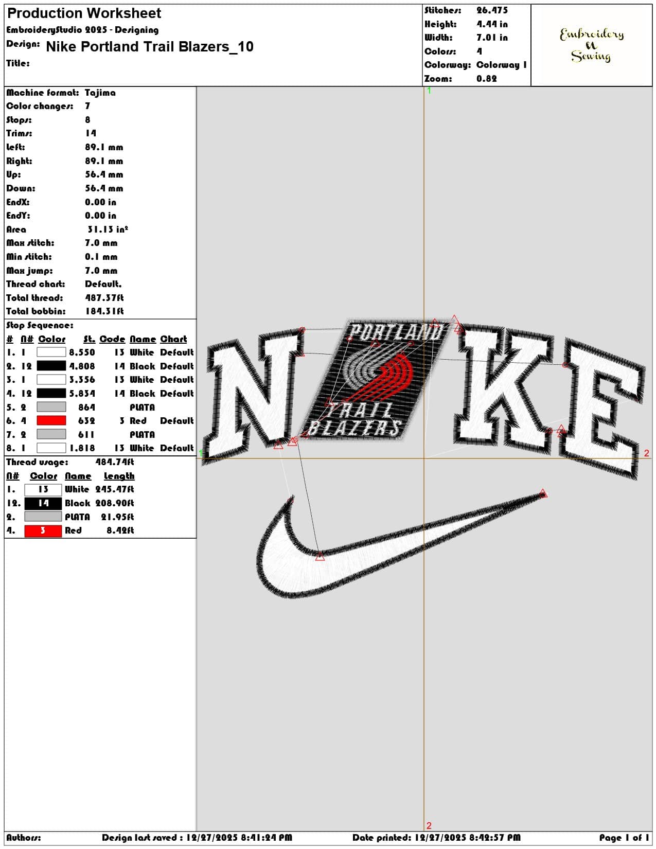 Nike Portland Trail Blazers - Elegant embroidery design file - instant download — view 3