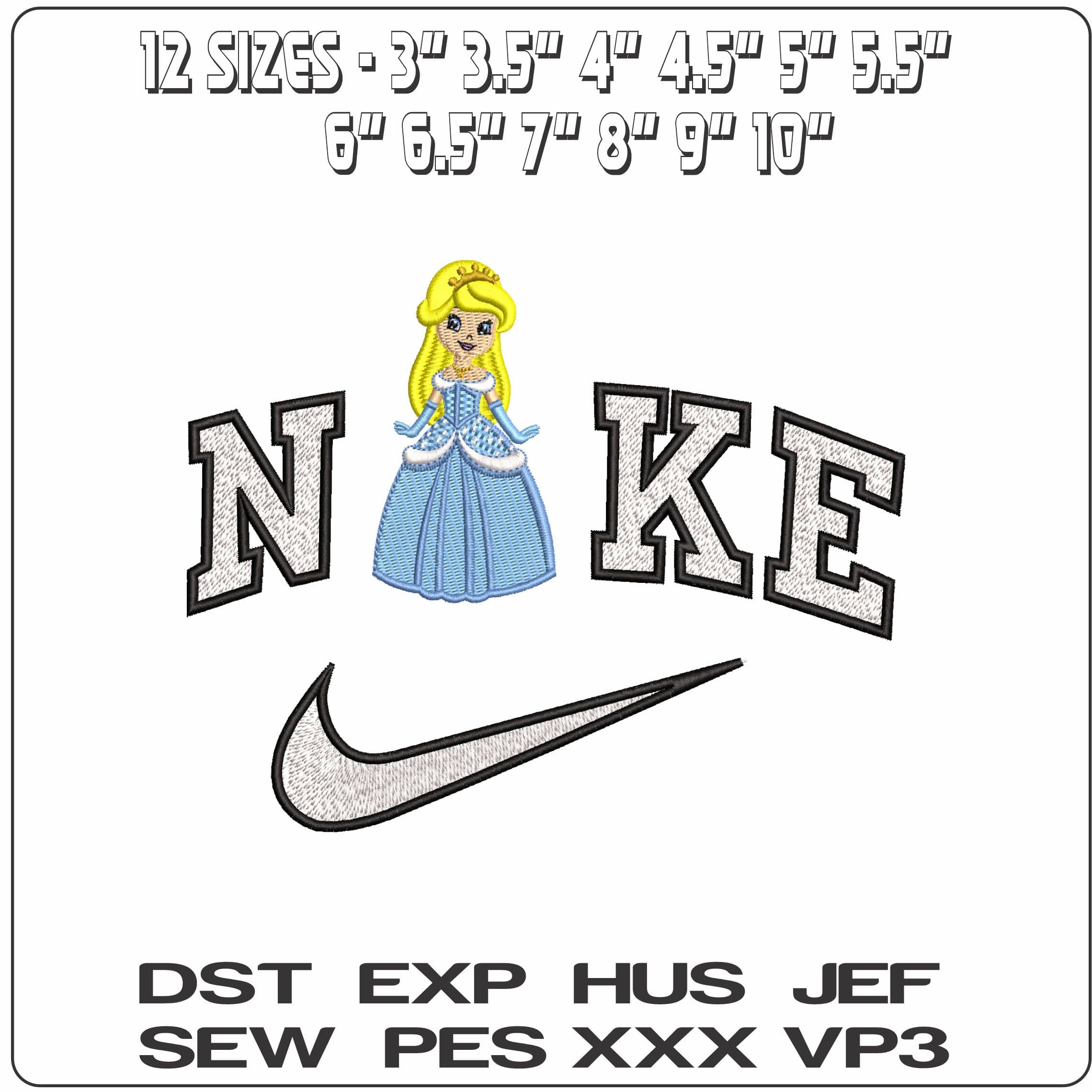 Nike Princess Cinderella Characature - Elegant embroidery design file - instant download — view 2