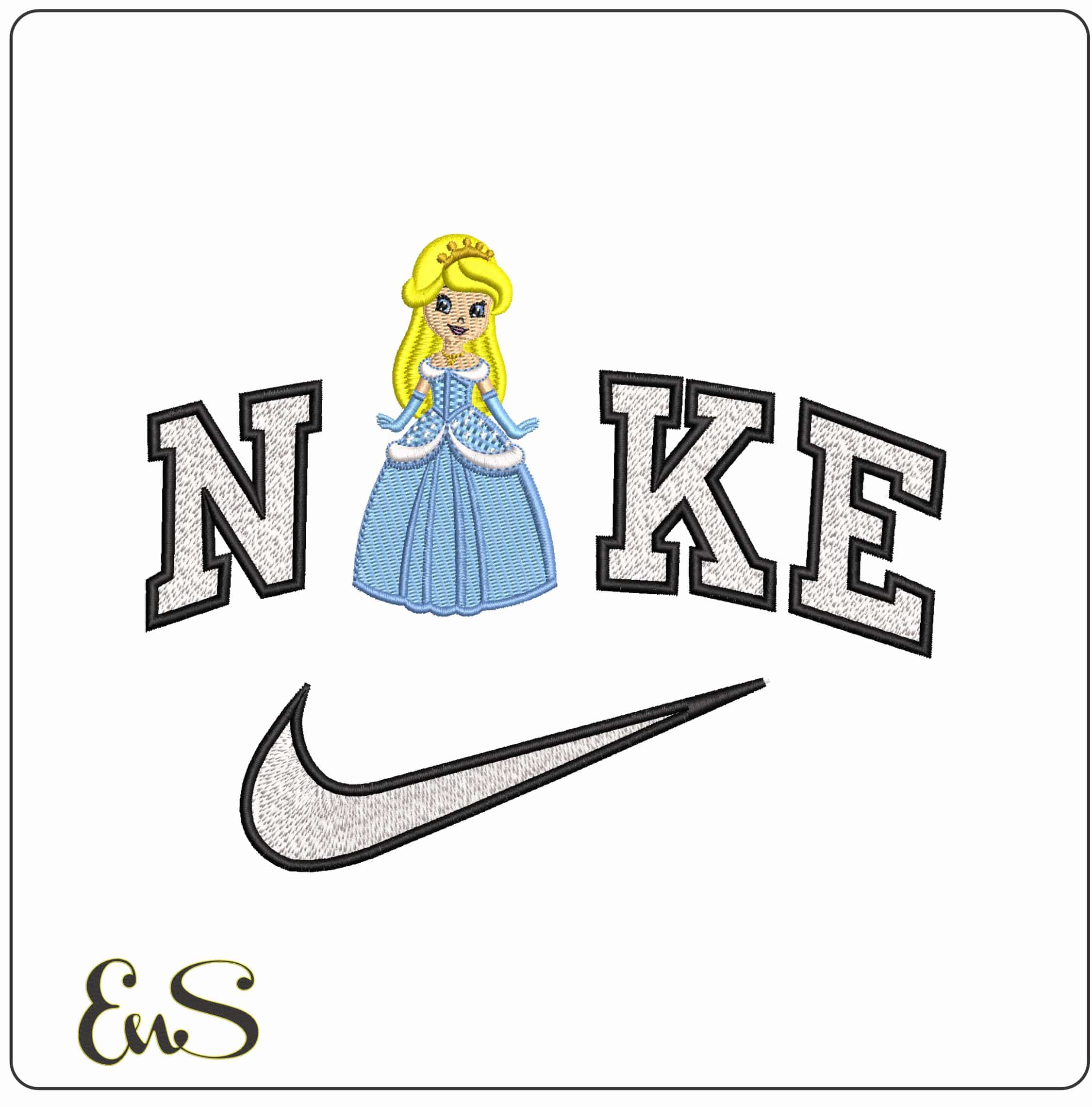 Nike Princess Cinderella Characature - Elegant embroidery design file - instant download