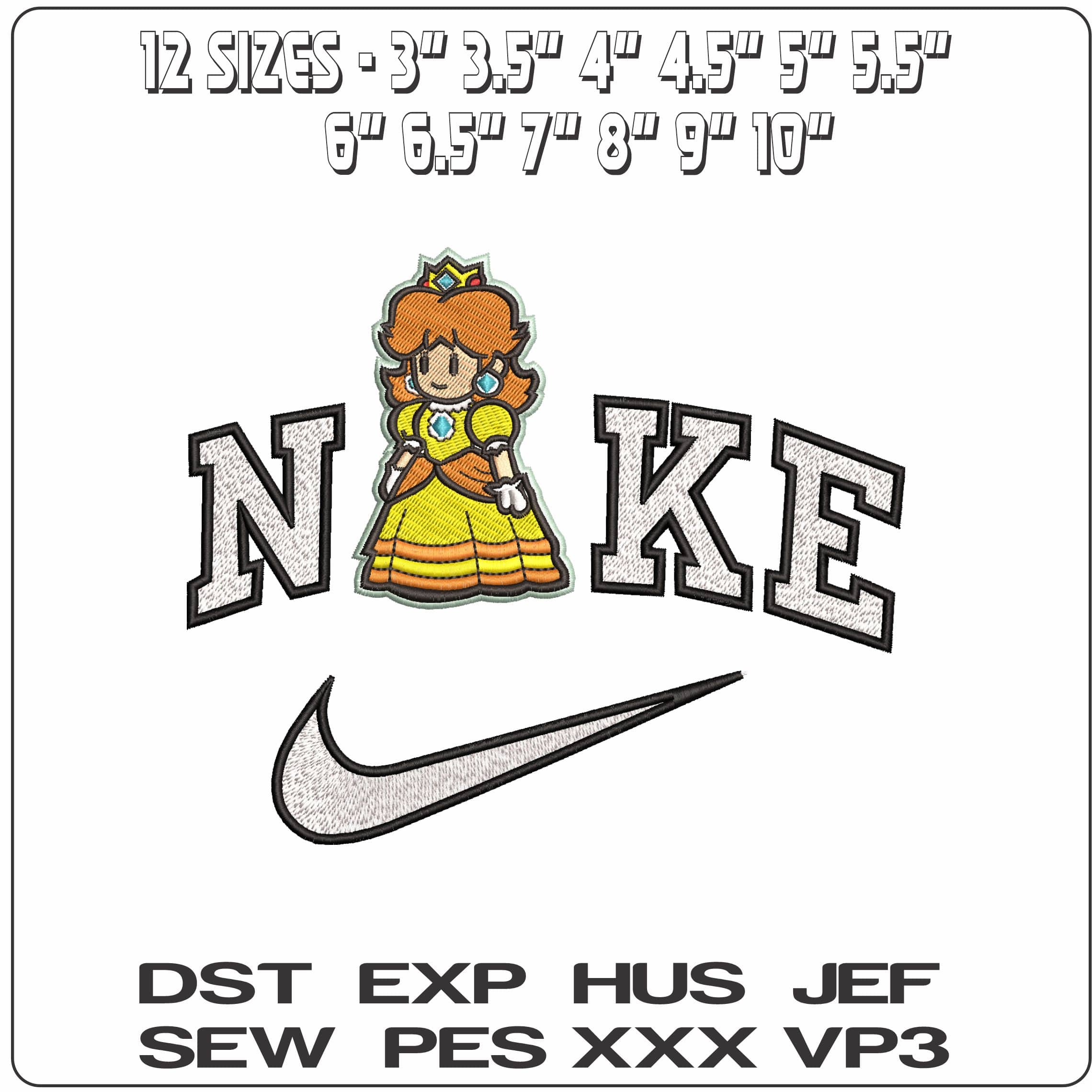 Nike Princess Daisy Posing Super Mario Bros - Elegant embroidery design file - instant download — view 2