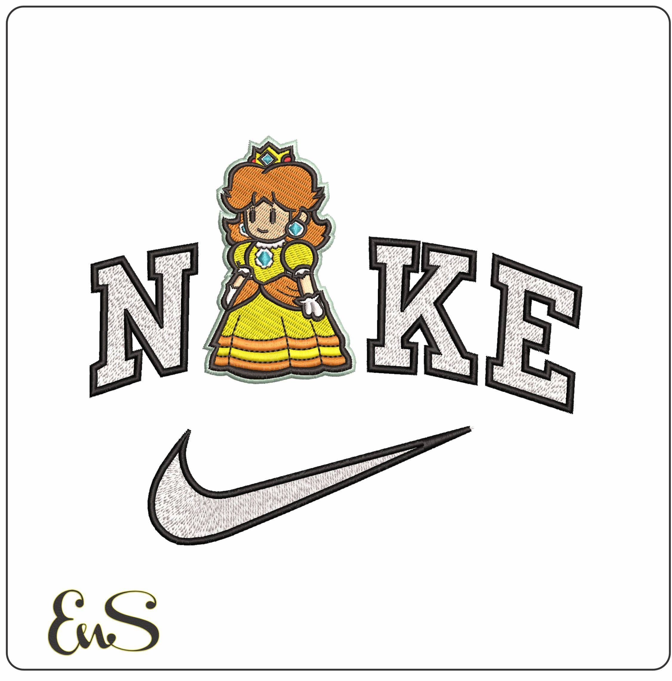 Nike Princess Daisy Posing Super Mario Bros - Elegant embroidery design file - instant download