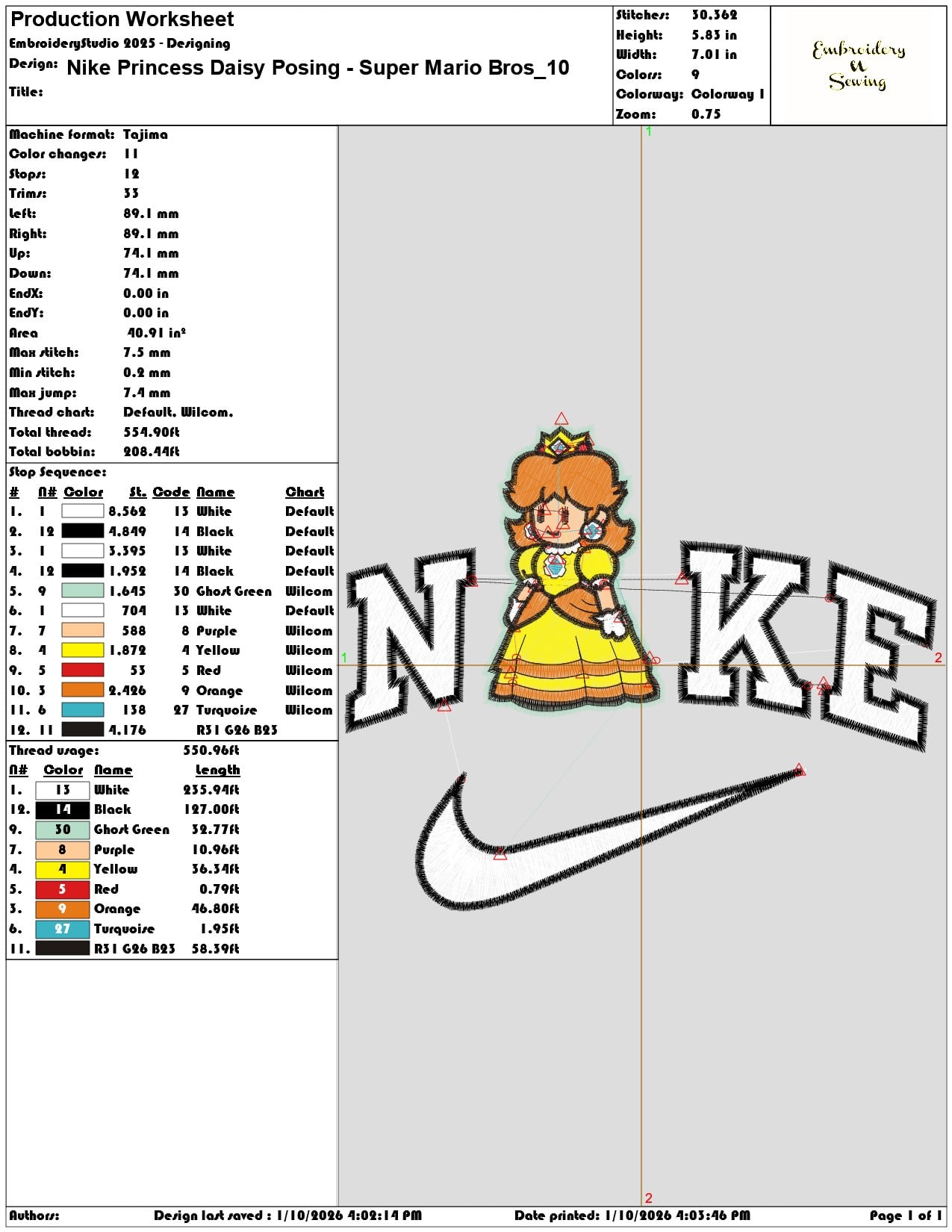 Nike Princess Daisy Posing Super Mario Bros - Elegant embroidery design file - instant download — view 3