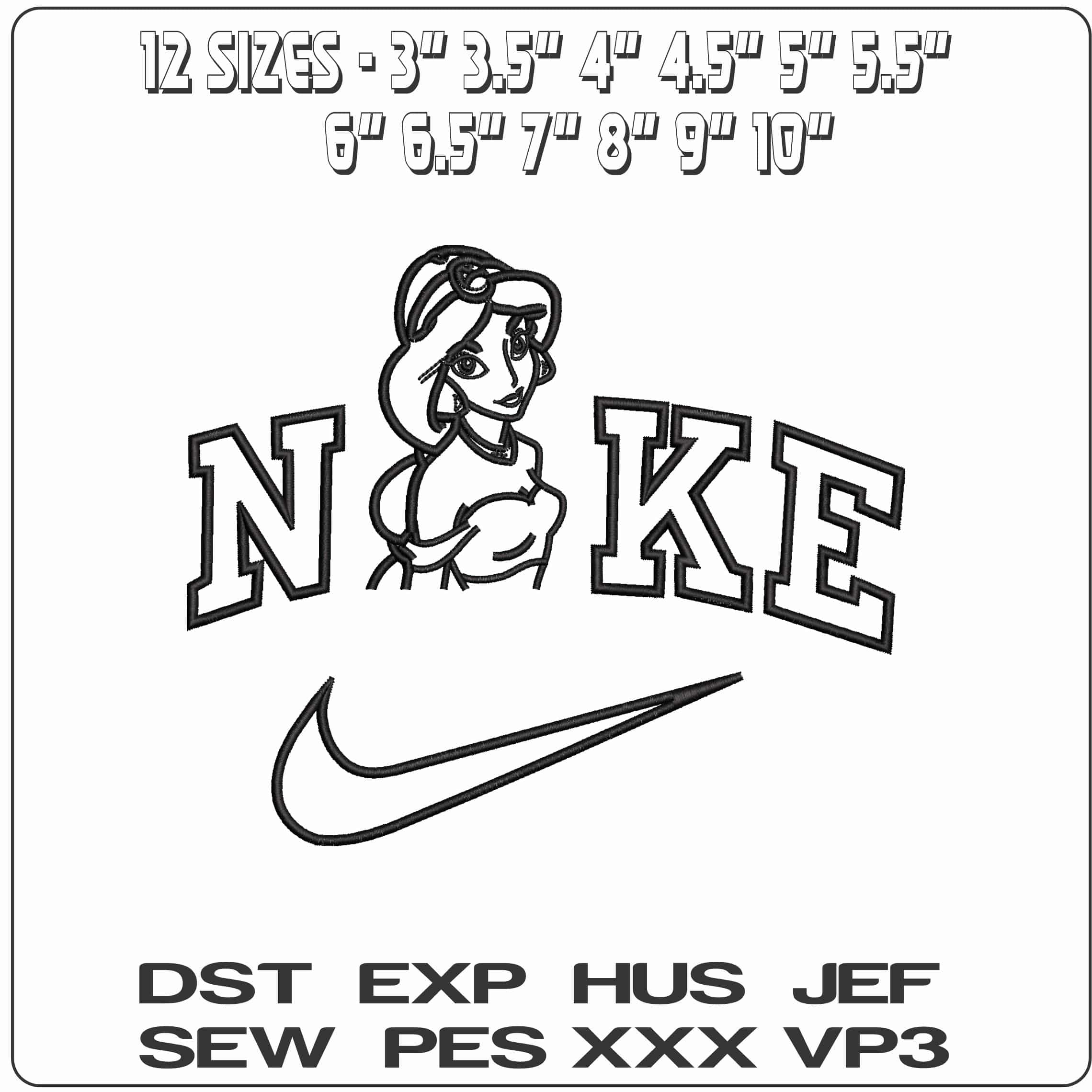 Nike Princess Jasmin Lineart Aladin - Elegant embroidery design file - instant download — view 2