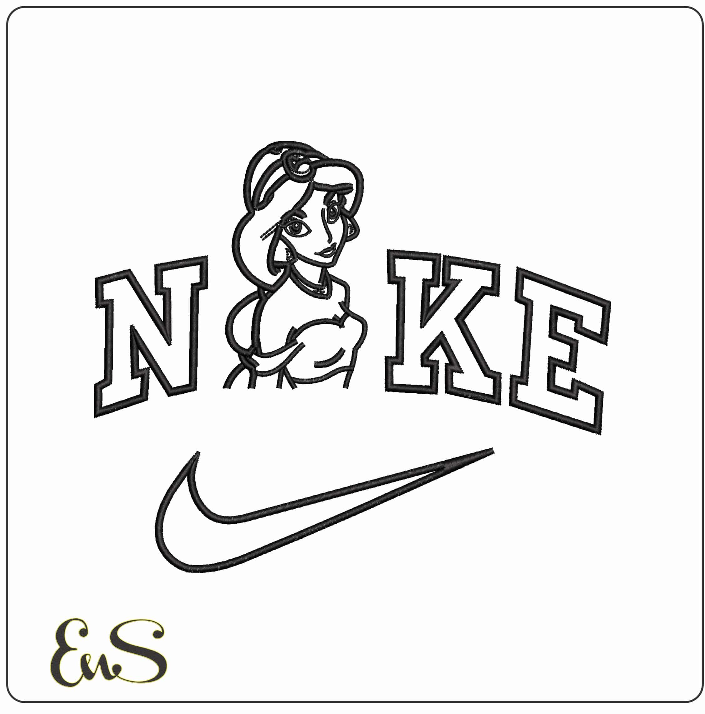 Nike Princess Jasmin Lineart Aladin - Elegant embroidery design file - instant download