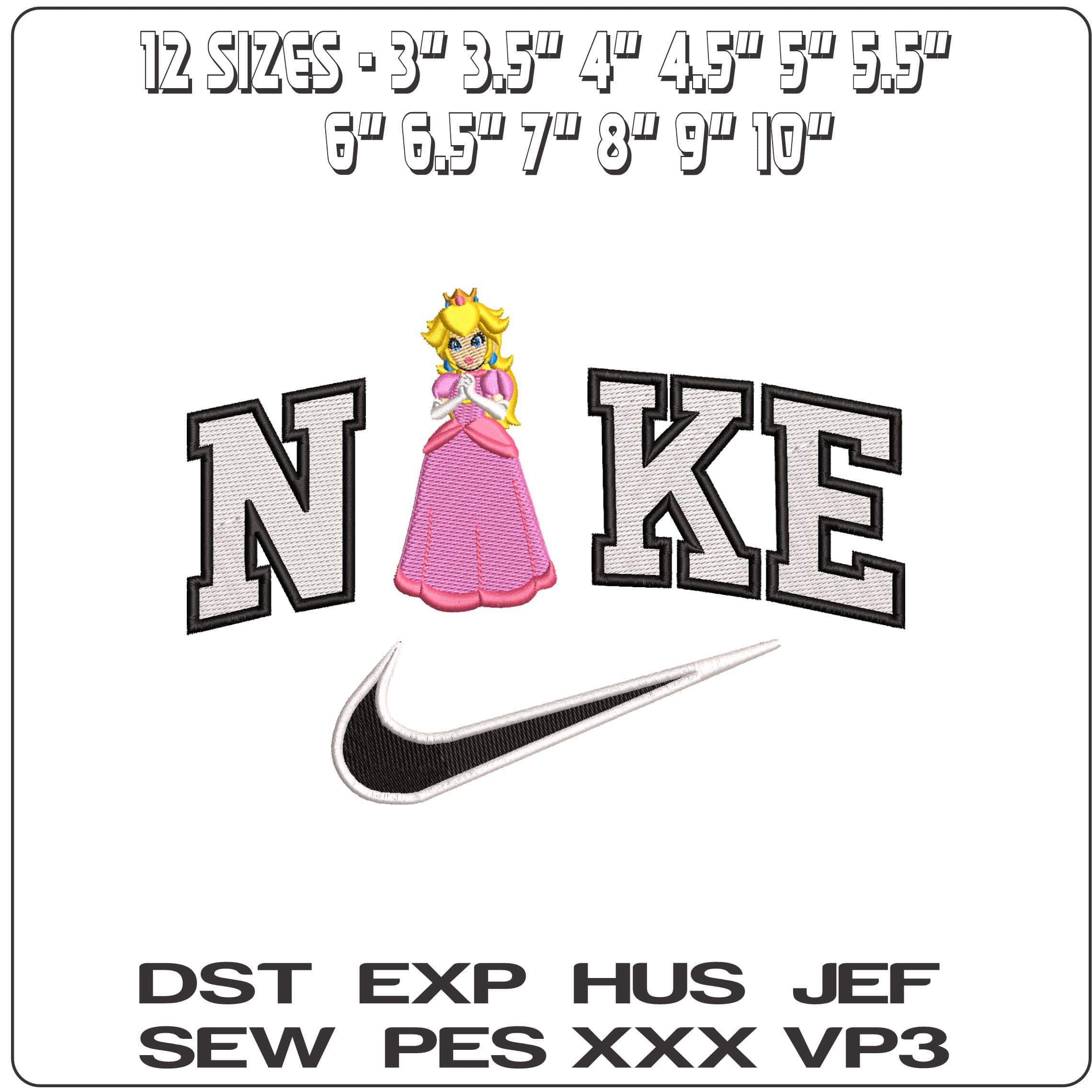 Nike Princess Peach Super Mario - Elegant embroidery design file - instant download — view 2