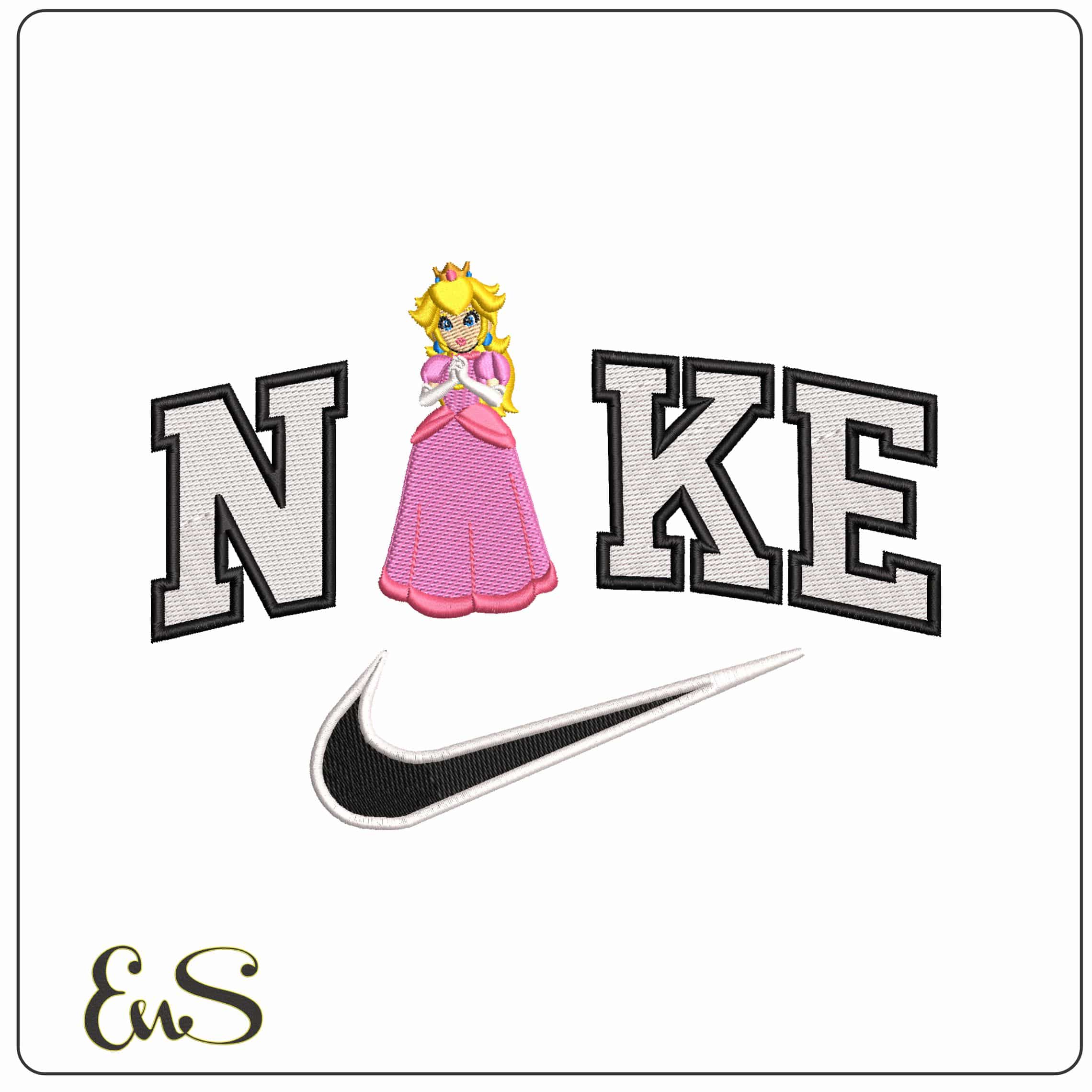 Nike Princess Peach Super Mario - Elegant embroidery design file - instant download