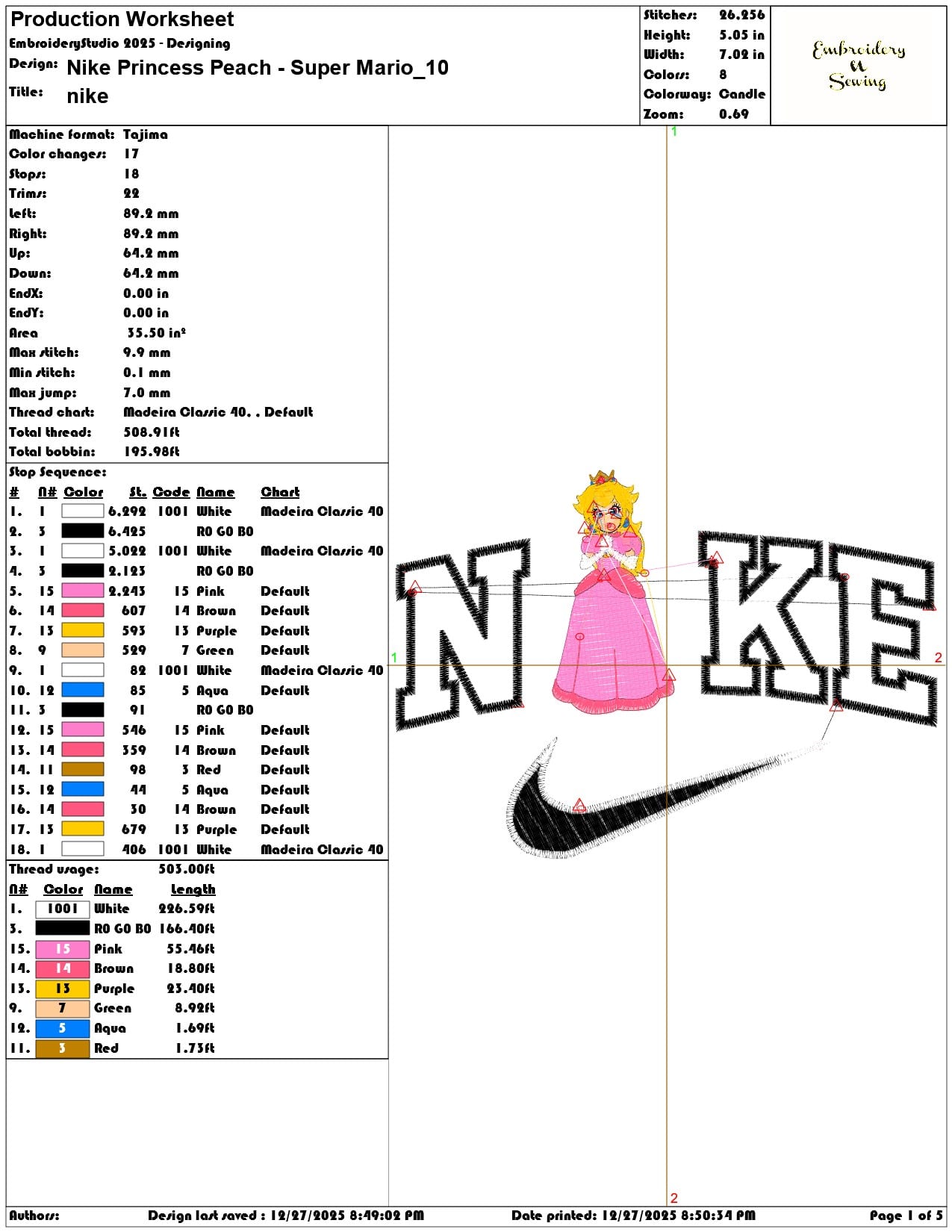 Nike Princess Peach Super Mario - Elegant embroidery design file - instant download — view 3