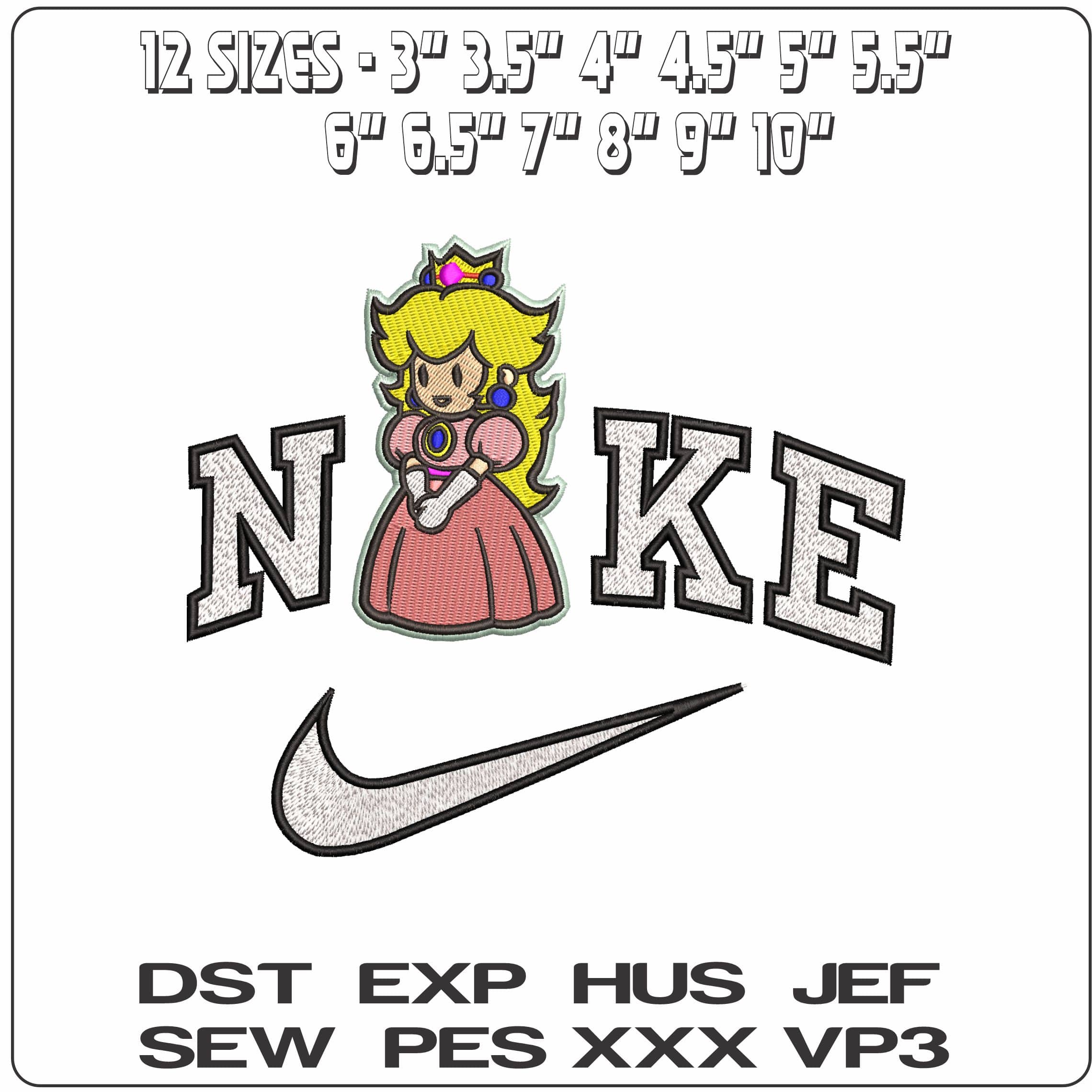 Nike Princess Peach Posing Super Mario Bros - Elegant embroidery design file - instant download — view 2