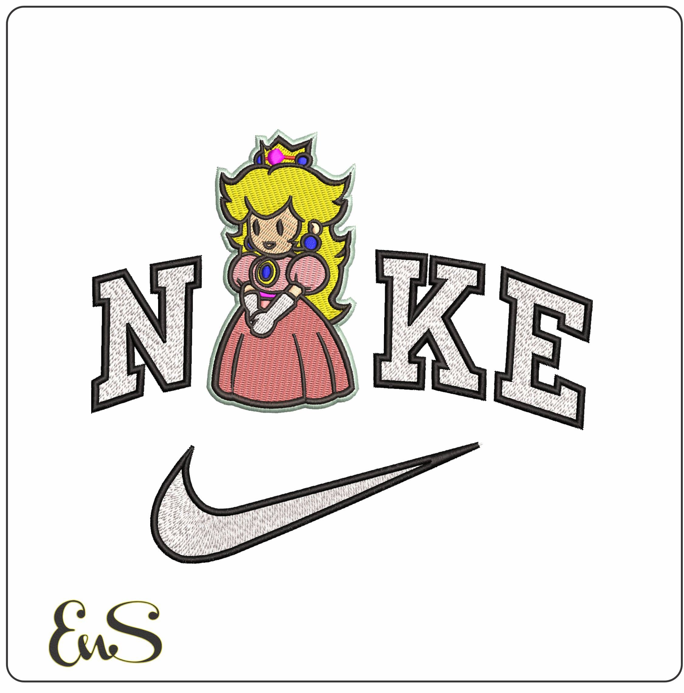 Nike Princess Peach Posing Super Mario Bros - Elegant embroidery design file - instant download