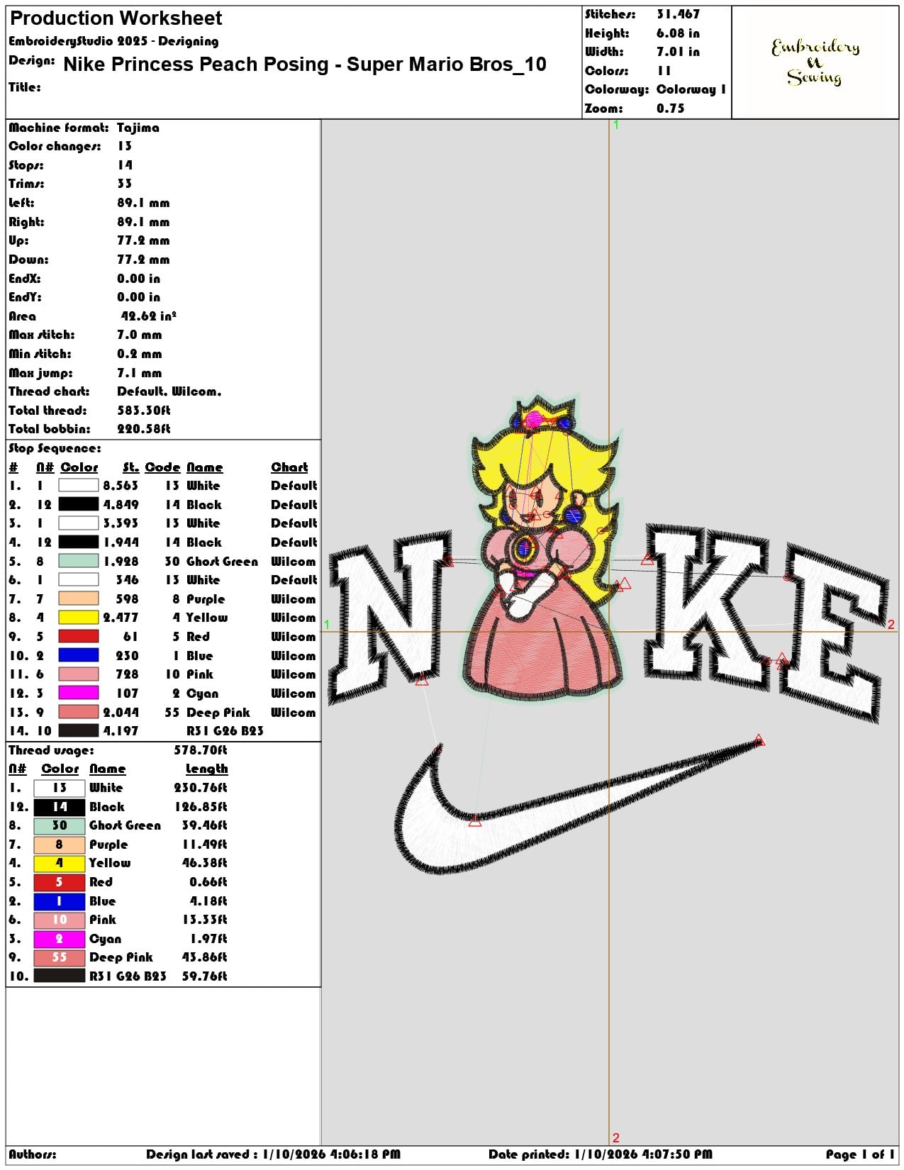 Nike Princess Peach Posing Super Mario Bros - Elegant embroidery design file - instant download — view 3