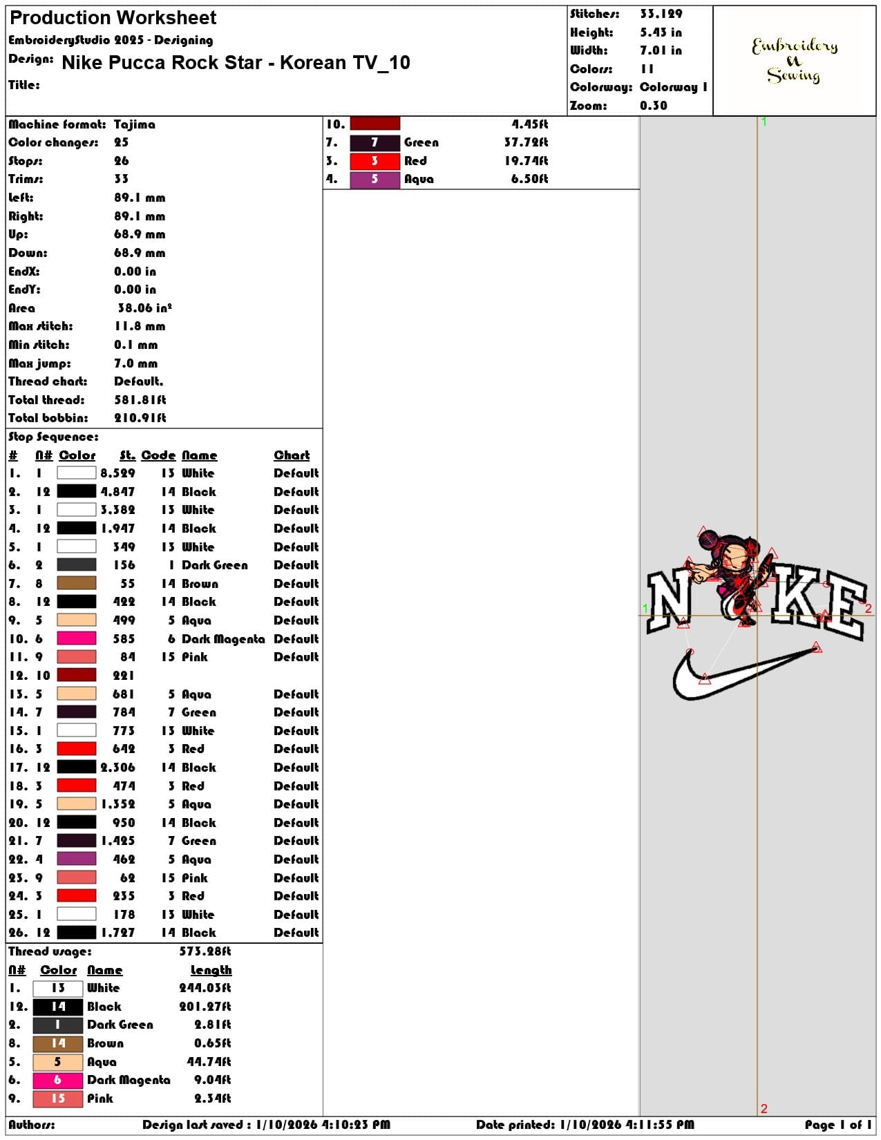 Nike Pucca Rock Star Korean TV - Elegant embroidery design file - instant download — view 3