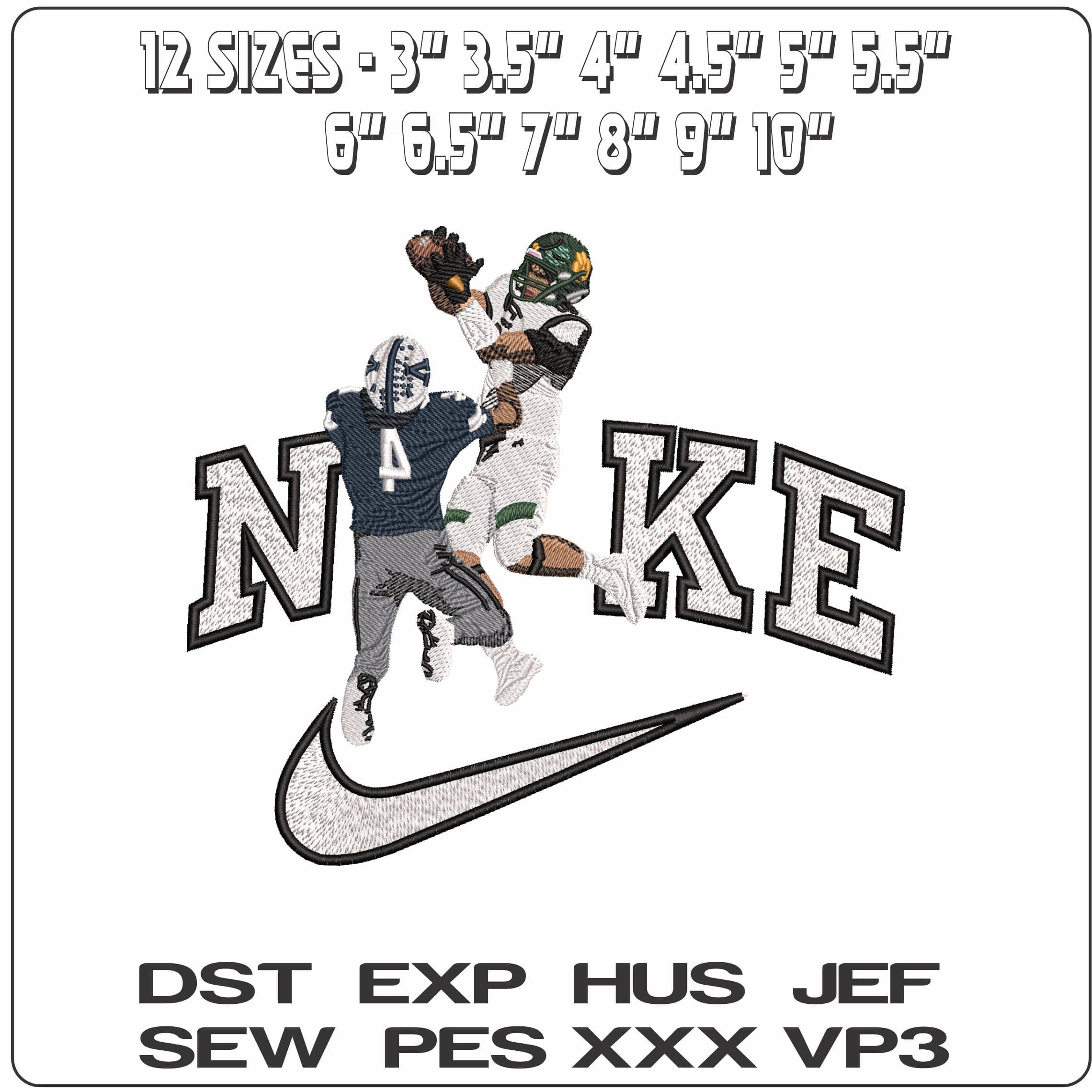 Nike Receiver Catching ball from Tackle - Elegant embroidery design file - instant download — view 2