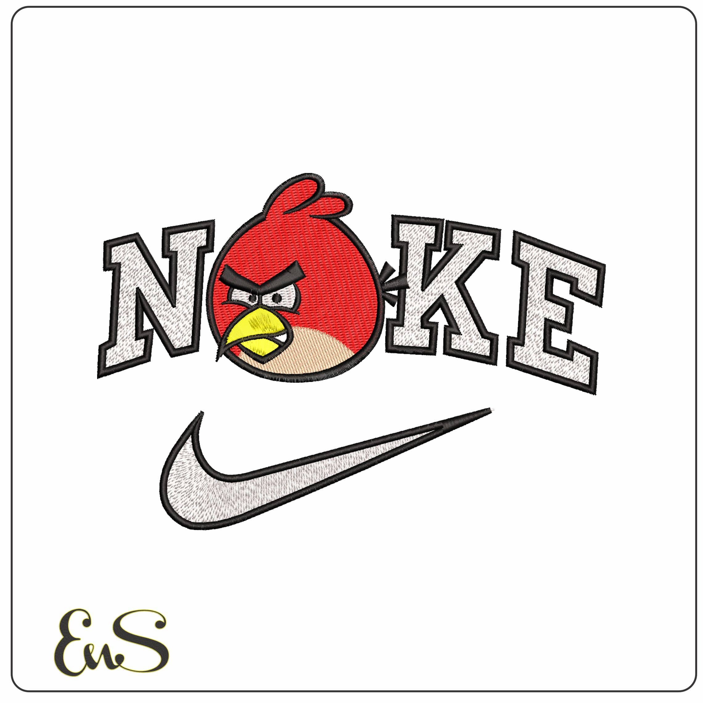 Nike Red Angry Birds - Elegant embroidery design file - instant download
