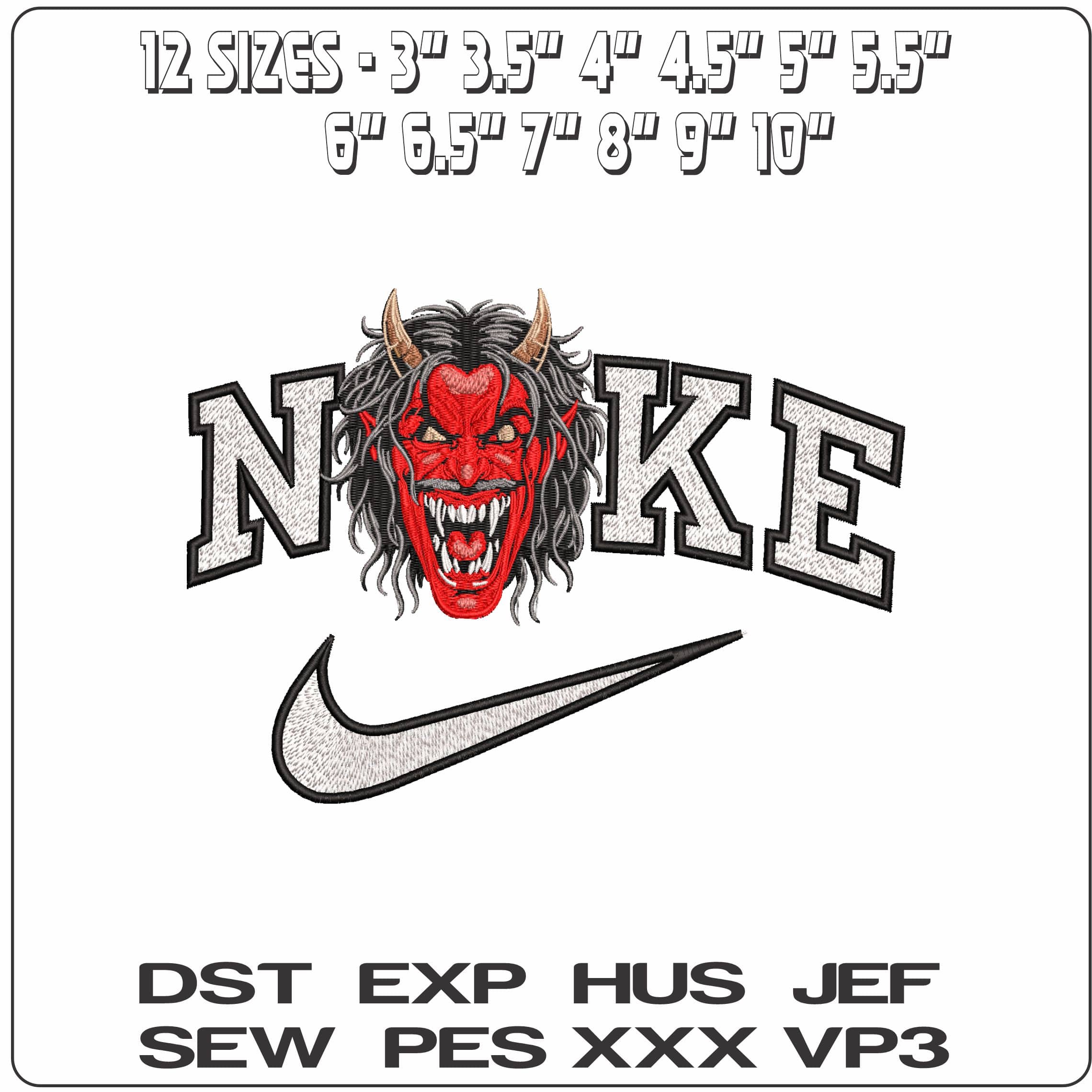 Nike Red Demon Devil Screaming - Elegant embroidery design file - instant download — view 2