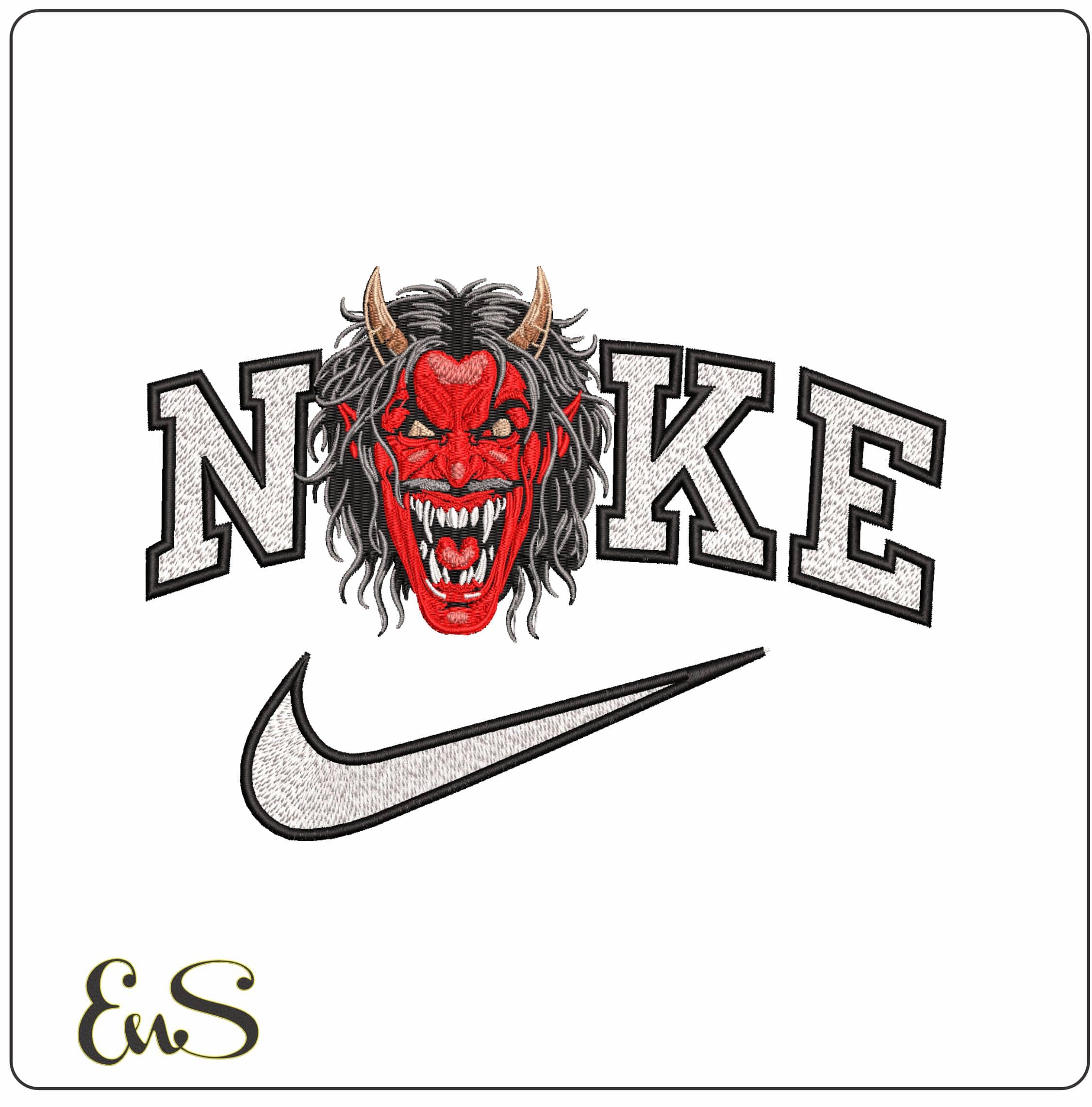 Nike Red Demon Devil Screaming - Elegant embroidery design file - instant download