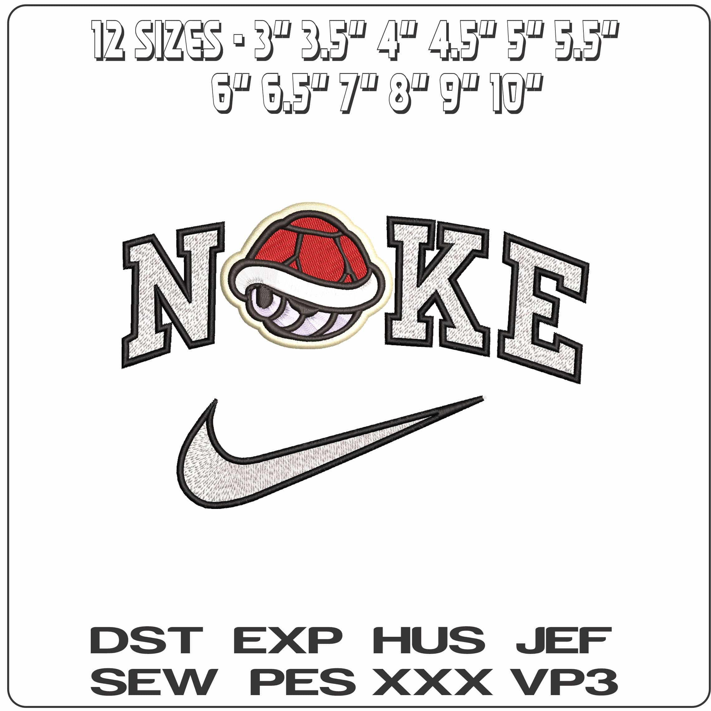 Nike Red Turtle Shell Super Mario Bros - Elegant embroidery design file - instant download — view 2