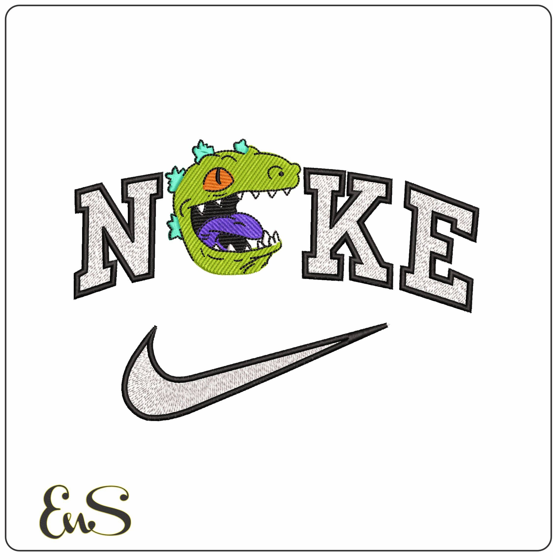 Nike Reptar Head Rug Rats Cartoon - Elegant embroidery design file - instant download