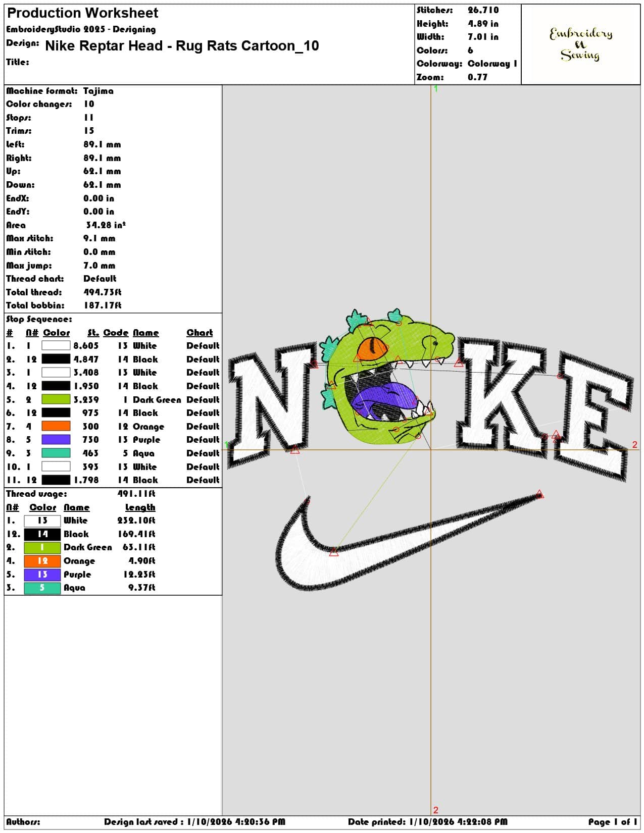 Nike Reptar Head Rug Rats Cartoon - Elegant embroidery design file - instant download — view 3