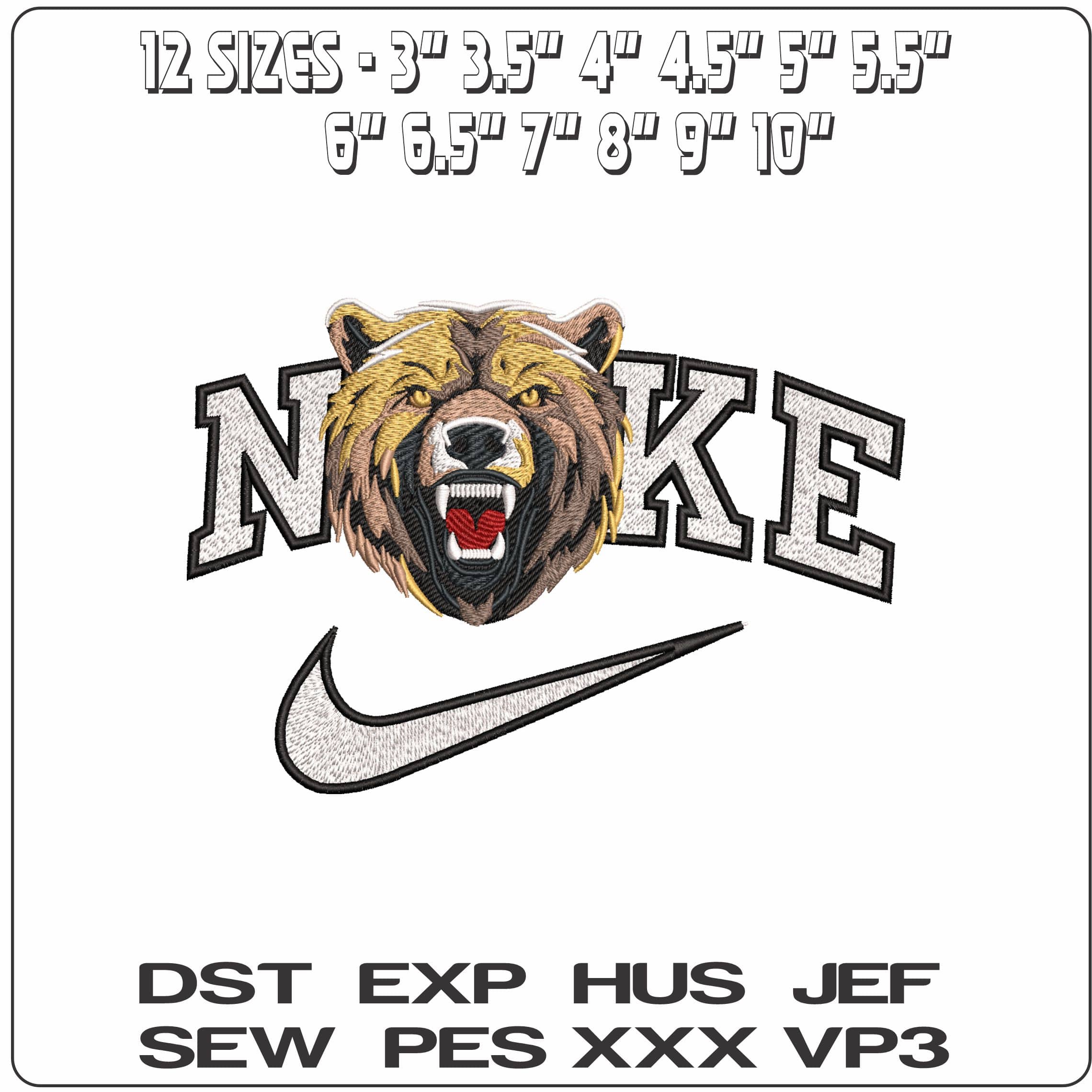 Nike Roaring Angry Bear - Elegant embroidery design file - instant download — view 2