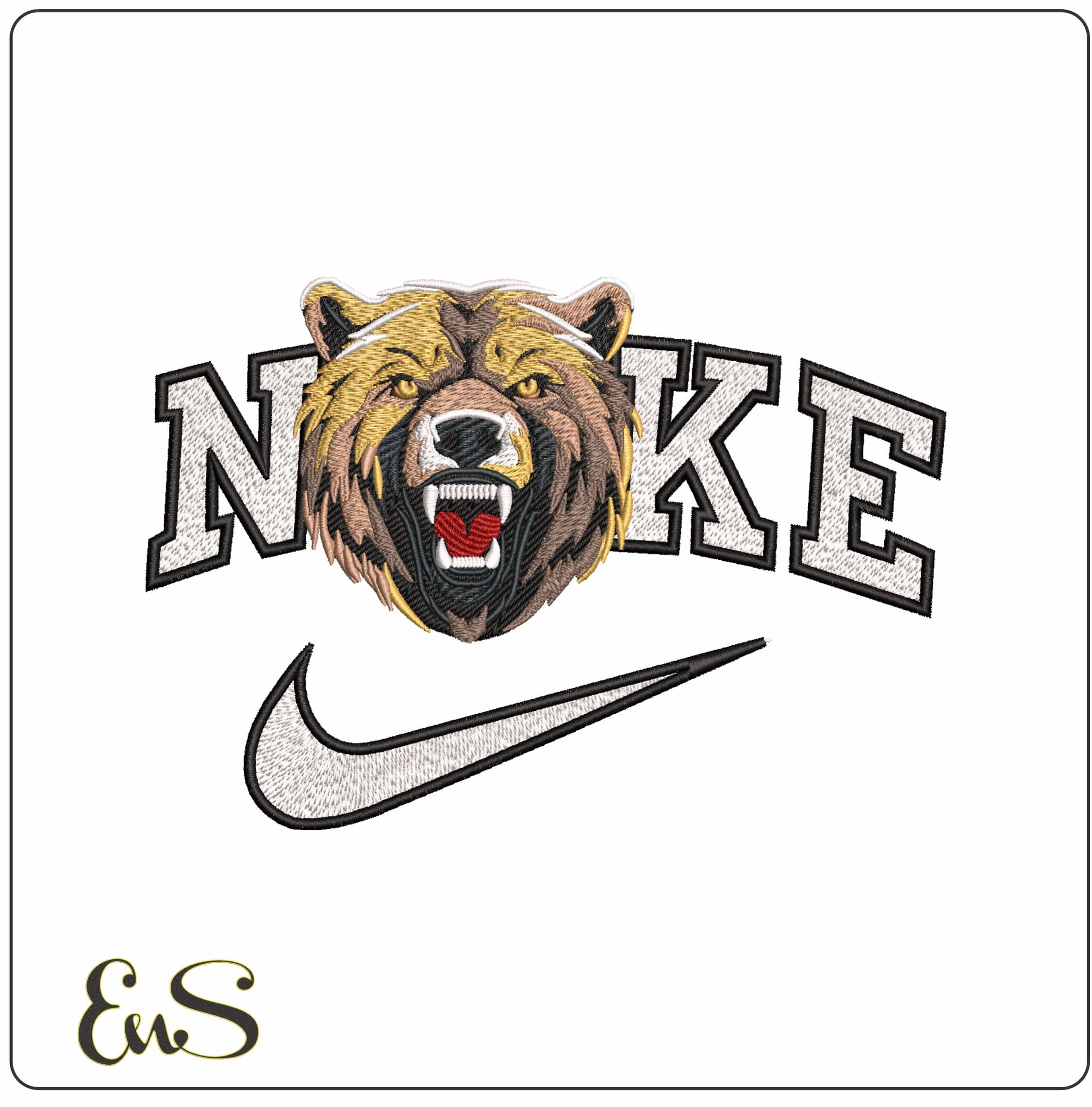Nike Roaring Angry Bear - Elegant embroidery design file - instant download