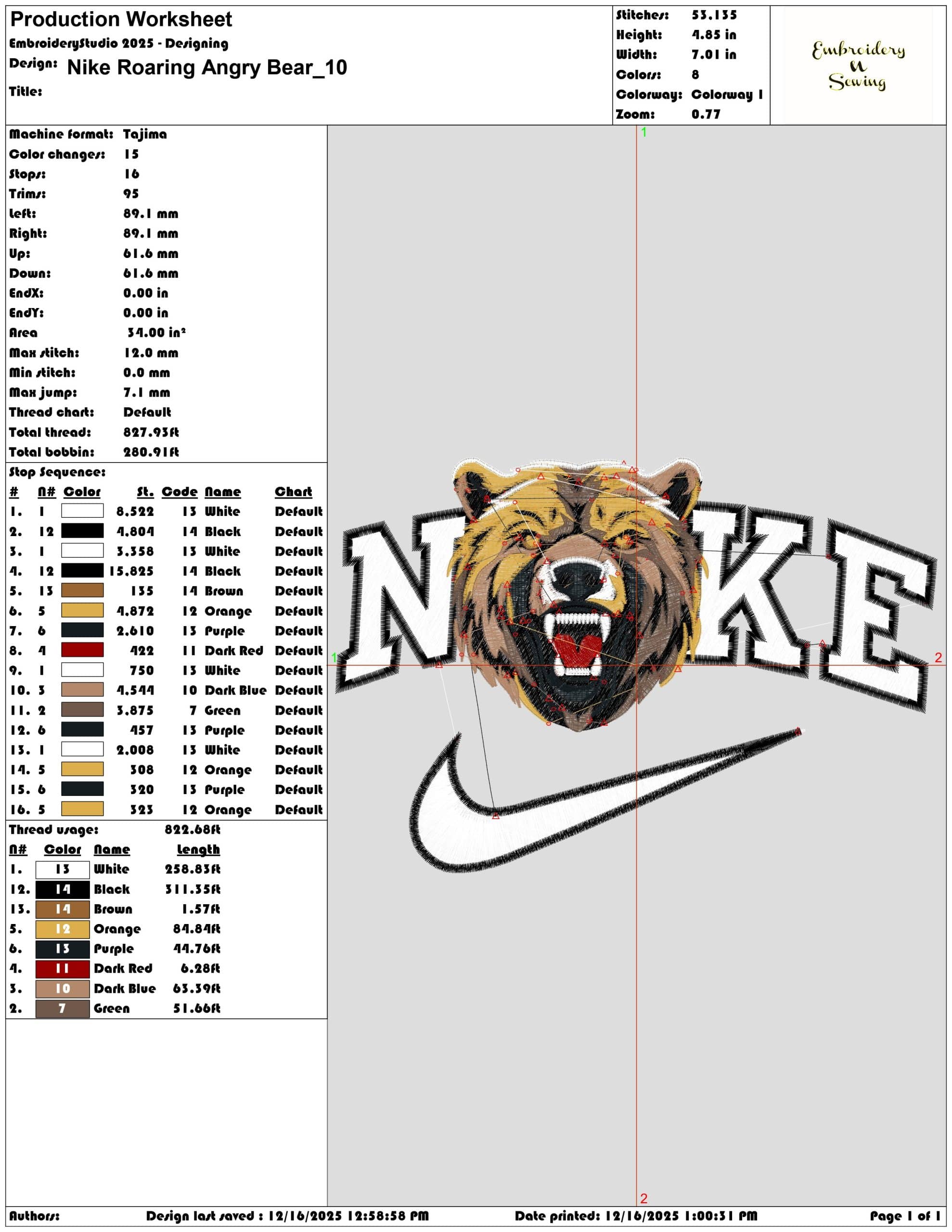 Nike Roaring Angry Bear - Elegant embroidery design file - instant download — view 3