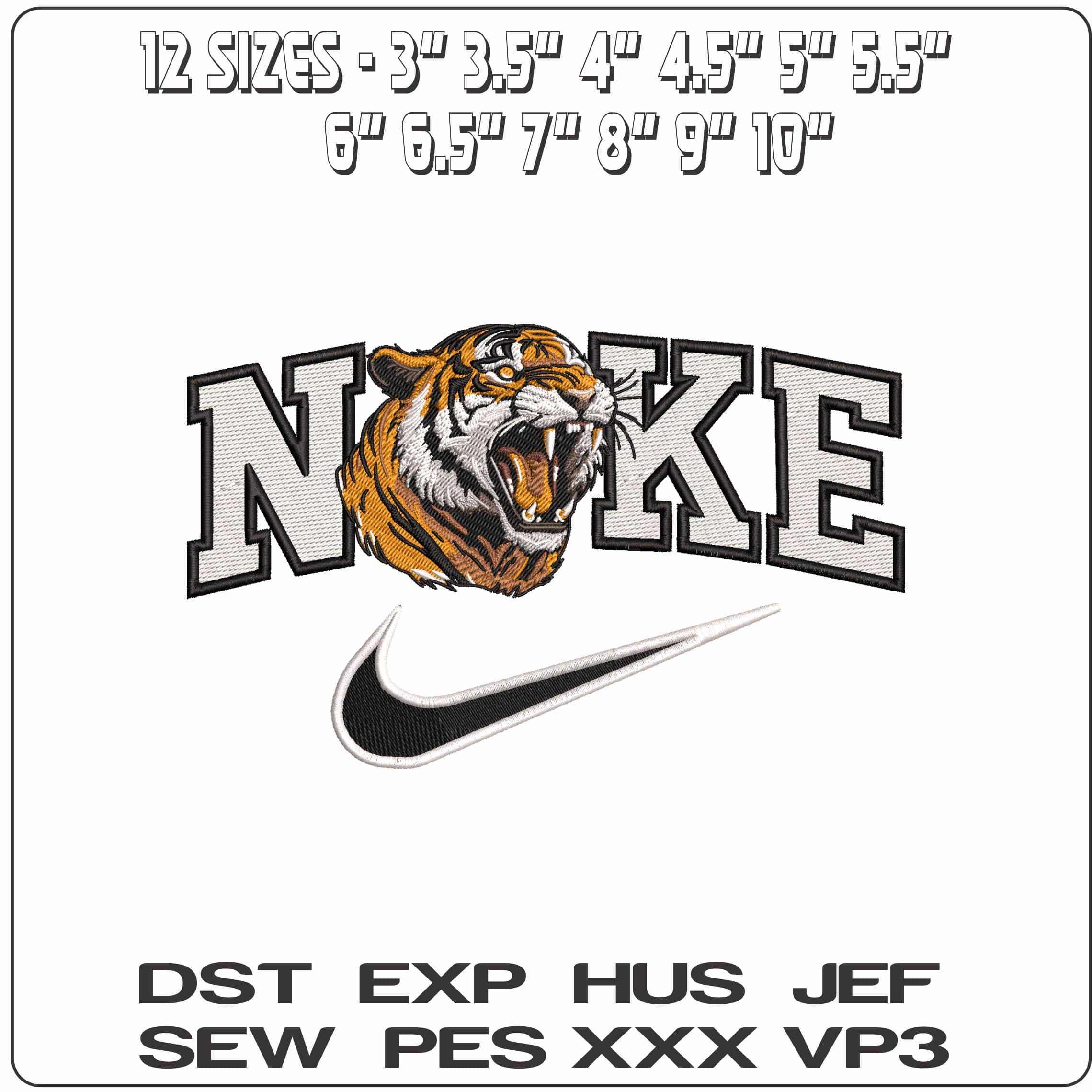 Nike Roaring Tigers Head - Elegant embroidery design file - instant download — view 2