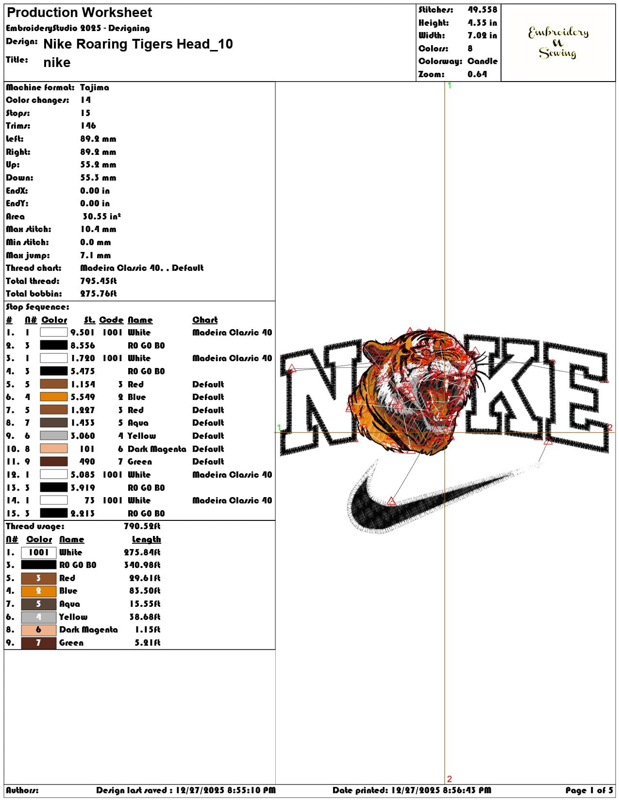 Nike Roaring Tigers Head - Elegant embroidery design file - instant download — view 3
