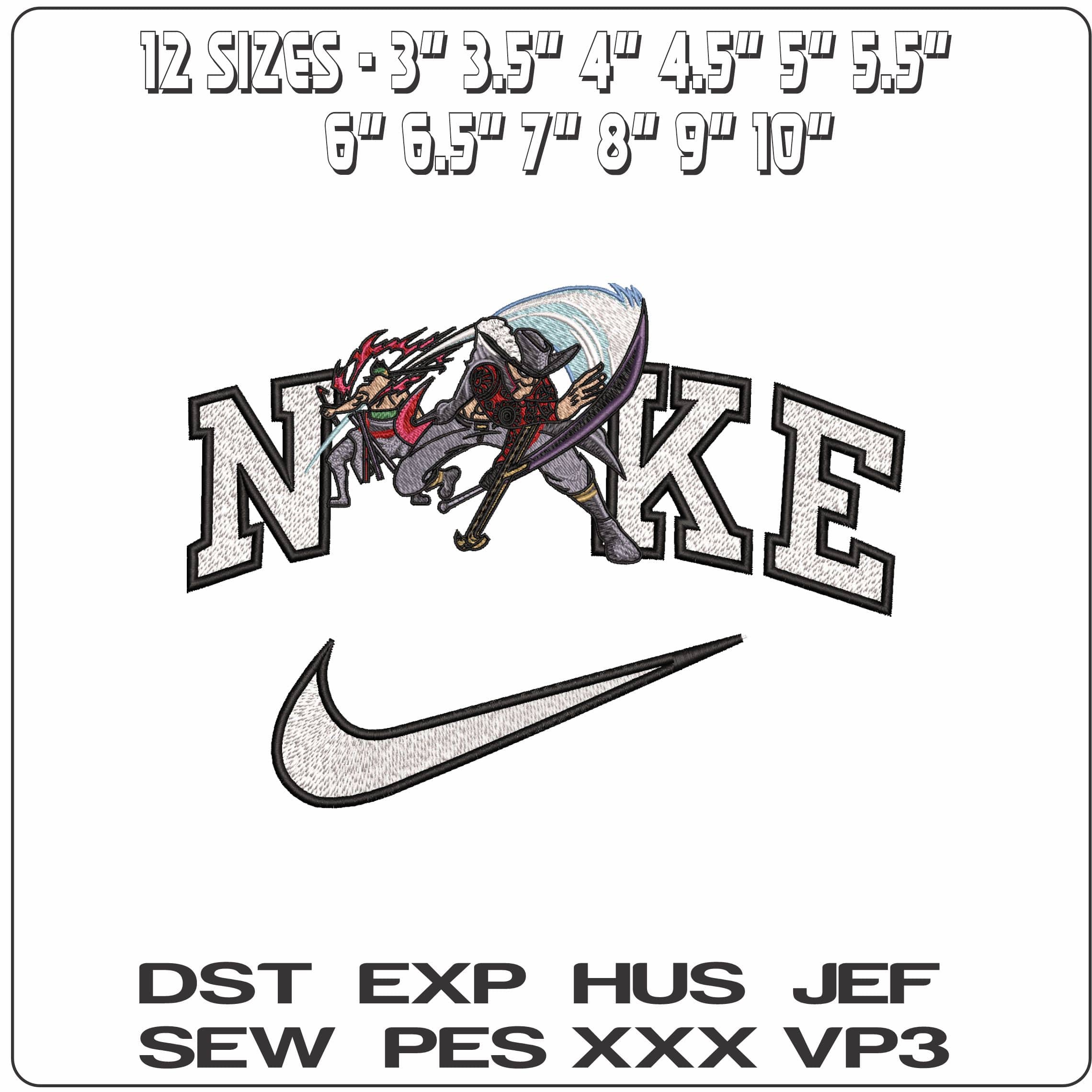 Nike Rorona Zoro Dracule Mihawk One Piece Anime - Elegant embroidery design file - instant download — view 2