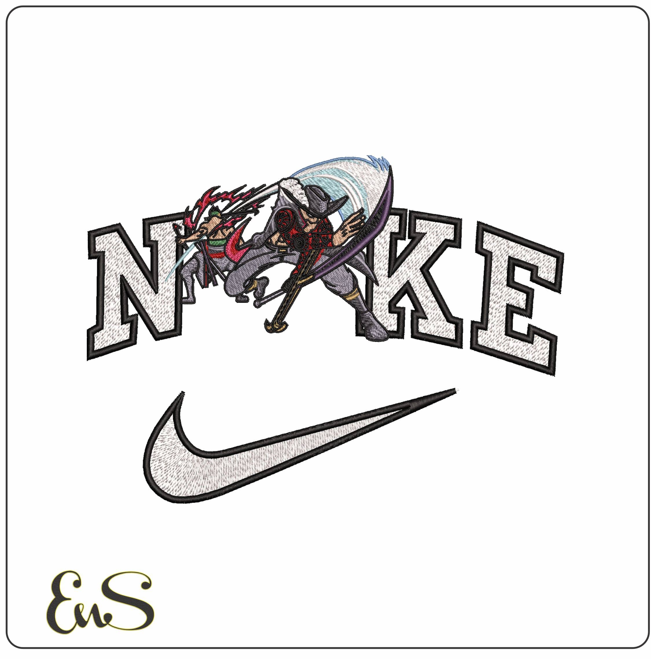 Nike Rorona Zoro Dracule Mihawk One Piece Anime - Elegant embroidery design file - instant download