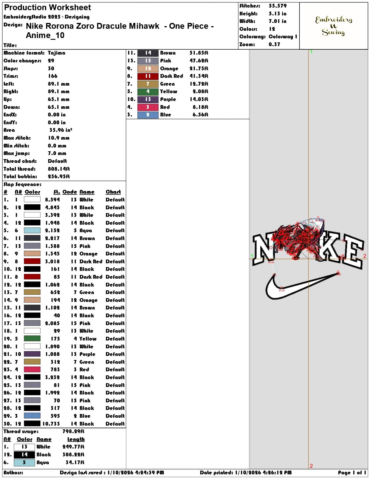 Nike Rorona Zoro Dracule Mihawk One Piece Anime - Elegant embroidery design file - instant download — view 3